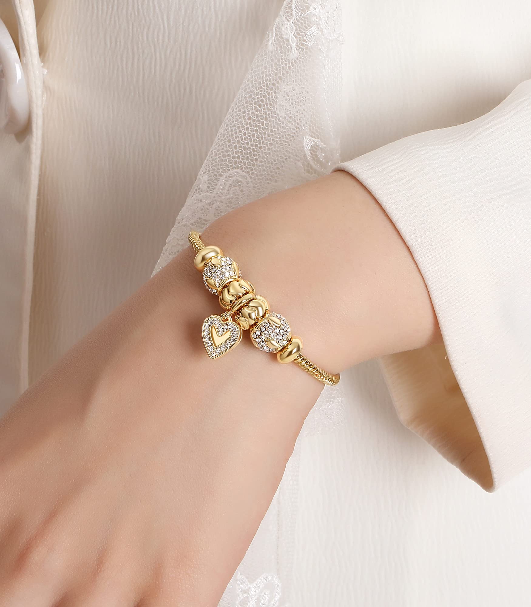 14K Gold Plated Charm Bracelet for Women - Elegant Adjustable Symbol Bracelet with Heart & Infinity Charms - Perfect Gift for Mother's Day, Birthday, Anniversary - Ideal for Casual Wear, Date Nights & Special Occasions