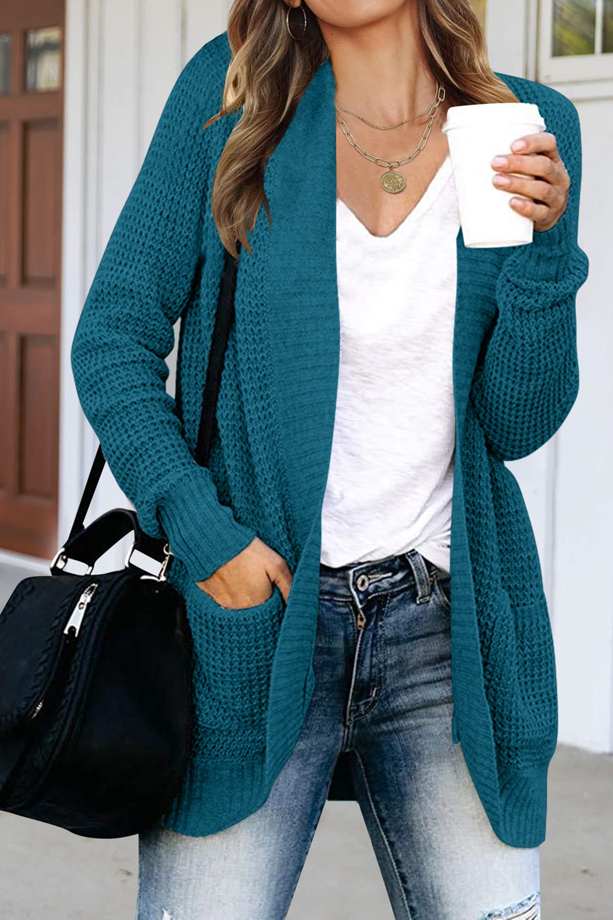 MEROKEETY Women's Long Sleeve Open Front Cardigan - Chunky Knit Draped Sweater Coat for Fall & Winter | Cozy Loungewear, Office Wear & Casual Outfit Essential