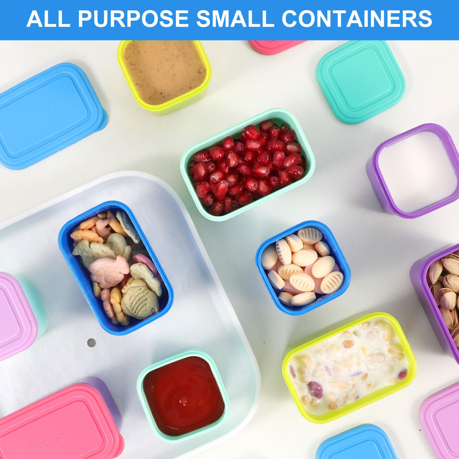 **Caperci 6-Pack Leakproof Condiment Containers - 3 oz/90ml BPA-Free Small Food Storage for Sauces, Dressings, and Dips | Stackable & Portable for School Lunch, Work, Travel, Picnics, and Outdoor Dining**