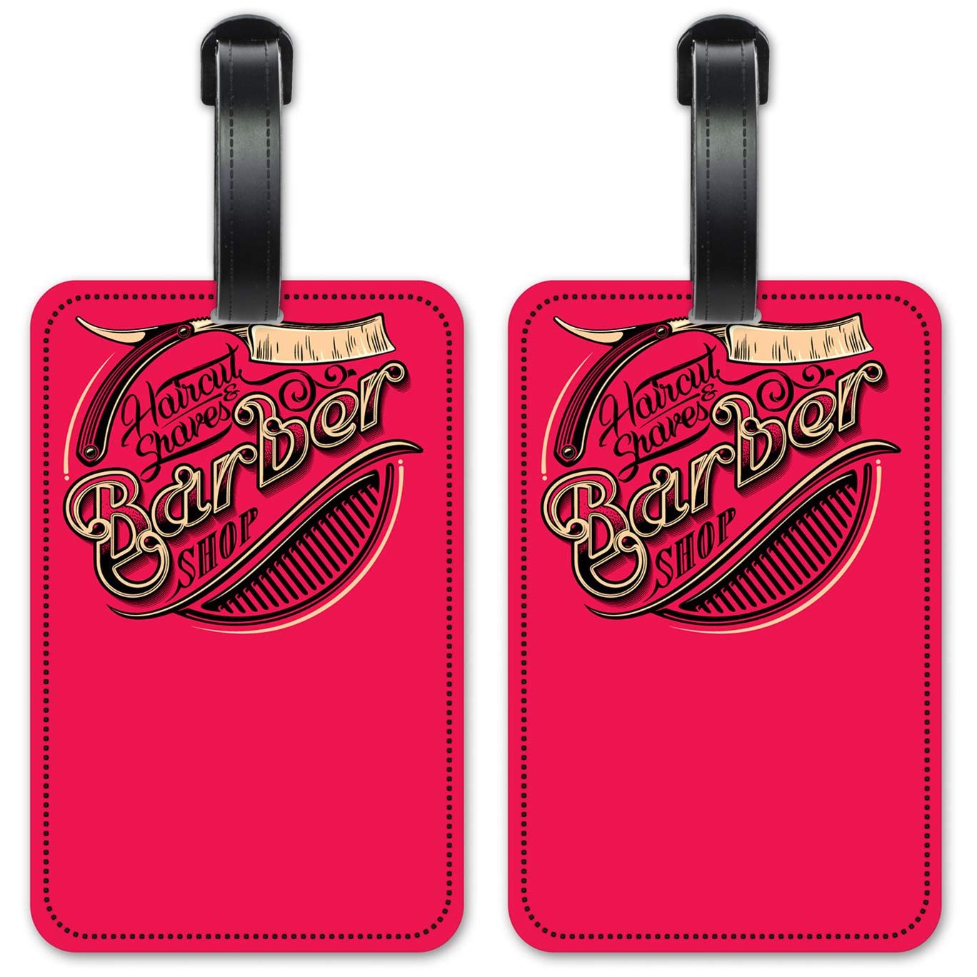 Barber Shop Pink Luggage ID Tags - Waterproof Suitcase Identification Cards Set of 2 for Travel, Business Trips & Cruise Vacations
