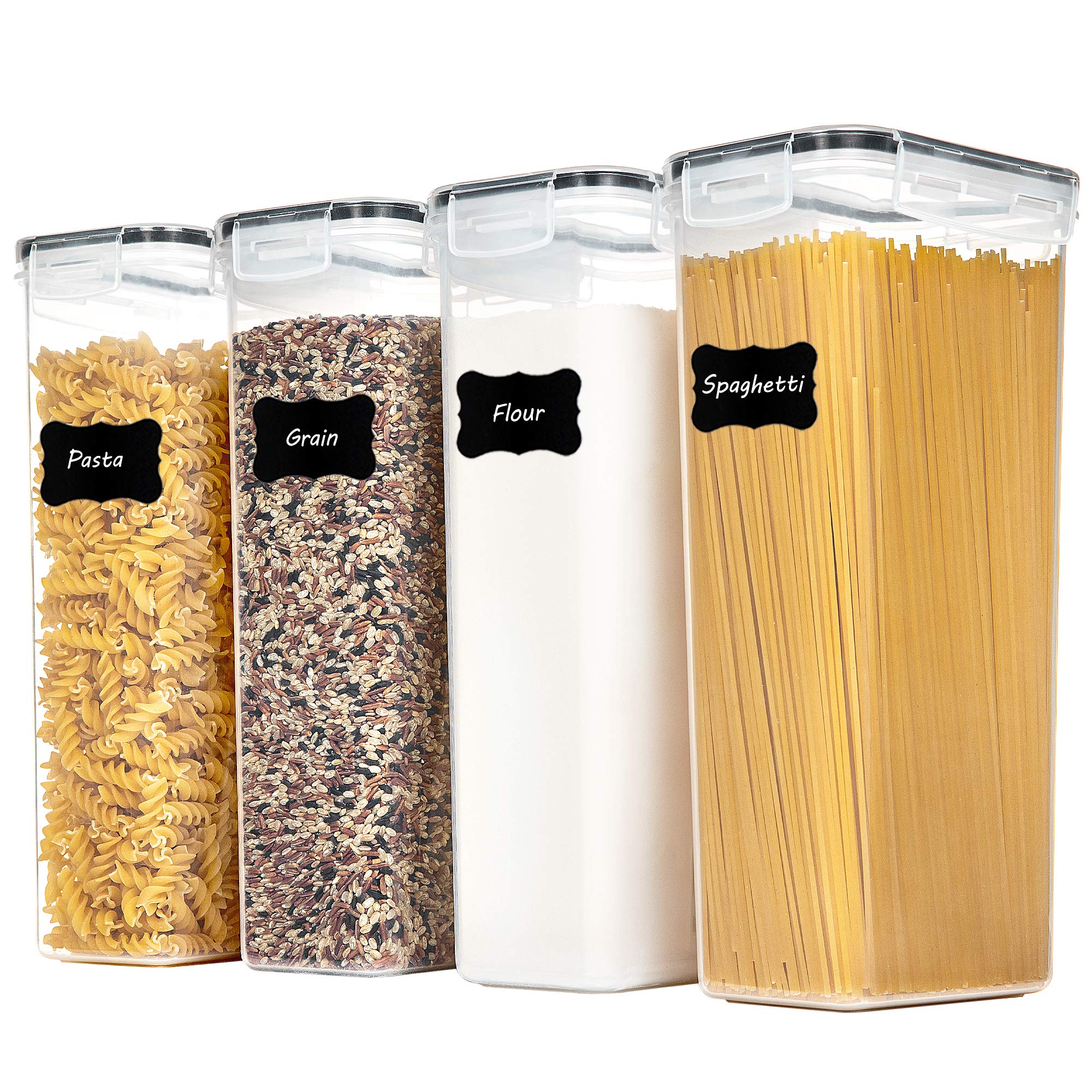 Vtopmart 4-Piece Airtight Food Storage Containers Set (2.8L) - BPA Free Kitchen Canisters for Pasta, Flour, Sugar & Noodles - Pantry Organization Essentials - Perfect for Meal Prep, Baking & Dry Food Storage (Black)
