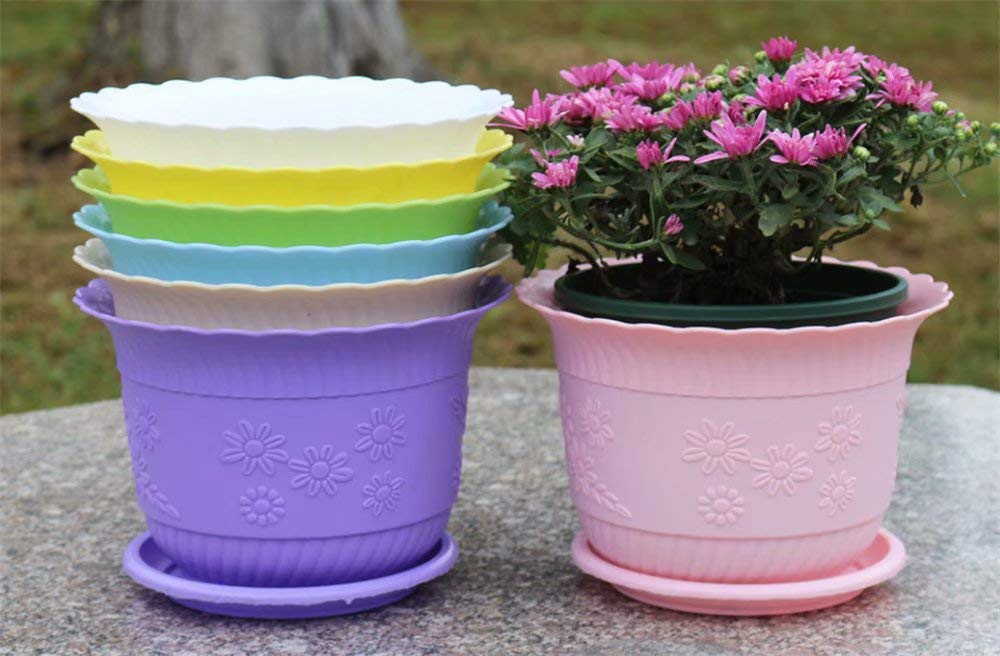 Large Pink Resin Plant Pot with Tray - Succulent & Cactus Planter, Flower Pot for Indoor/Outdoor Decor - Perfect for Home, Office, and Garden Use