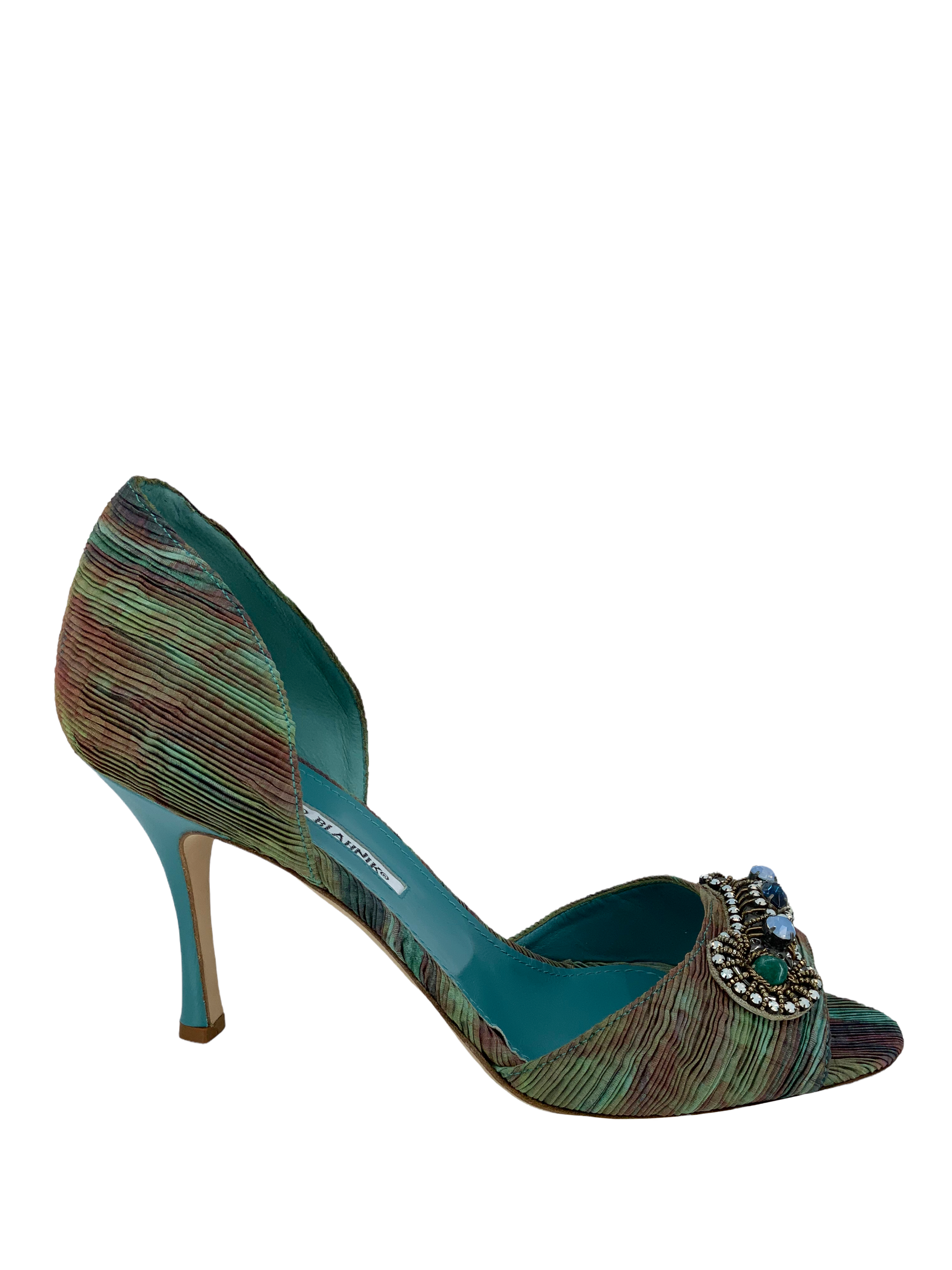 Manolo Blahnik Embellished Pleated Satin d'Orsay Pumps - Women's Size 10.5 (US) | Luxury Designer Heels for Weddings, Parties & Special Occasions