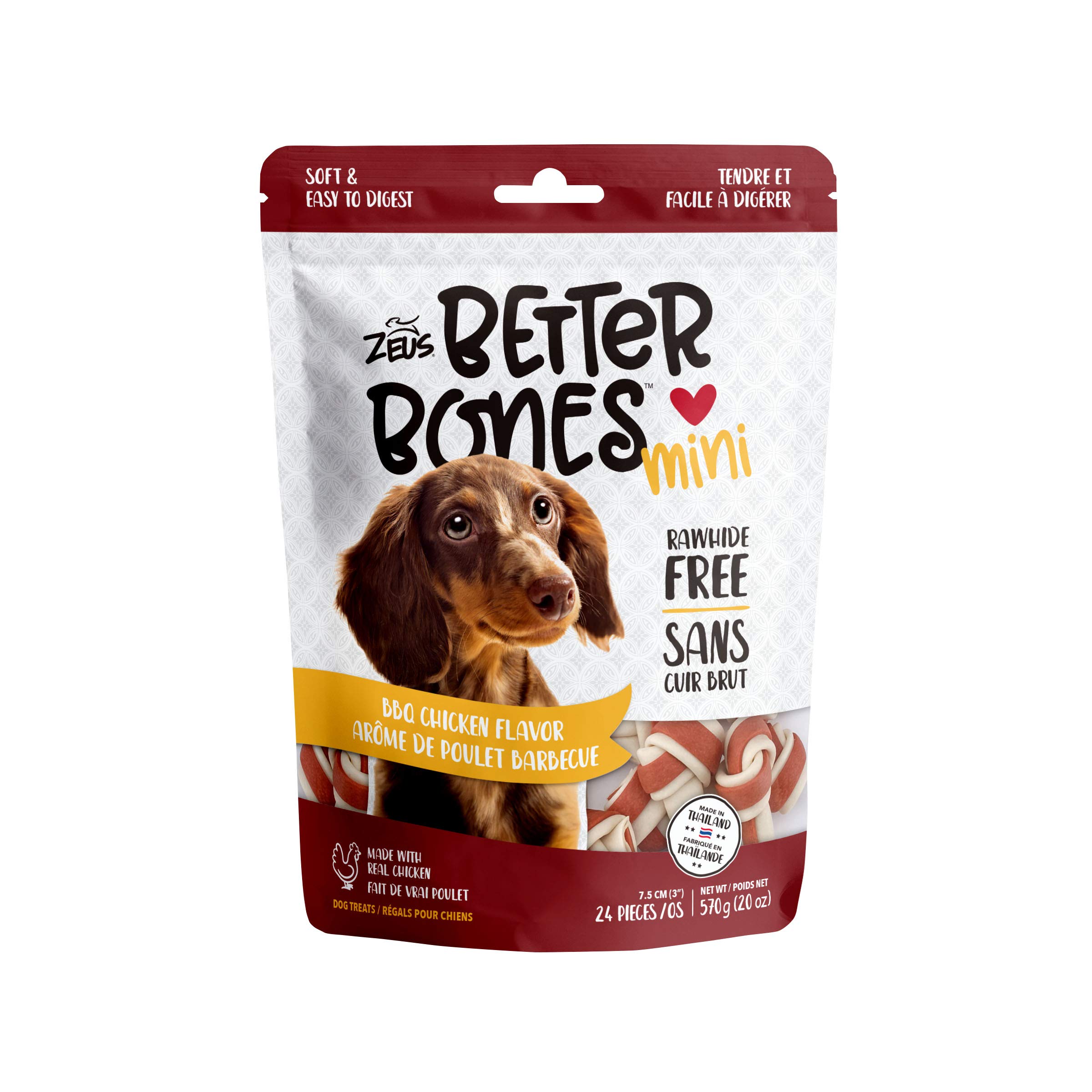 Zeus Better Bones BBQ Chicken Flavor Mini Dog Treats - 24 Pack - Healthy Dental Chews for Small & Medium Dogs - Perfect for Training, Rewards, and Oral Care