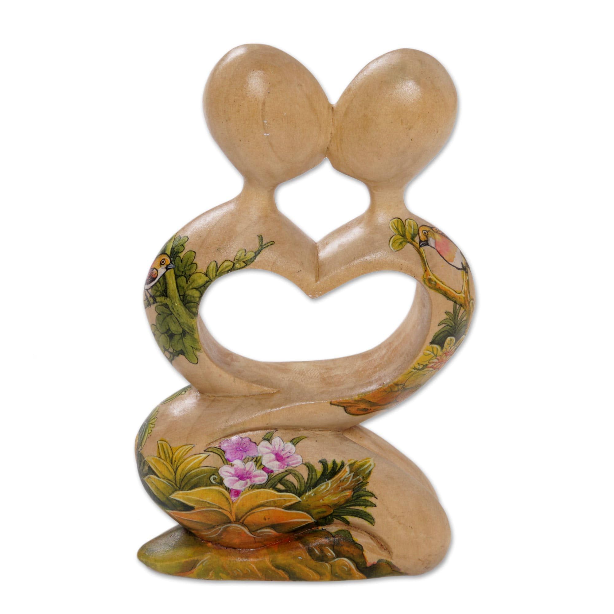 Novica Handcrafted Multicolor Abstract Wood Sculpture - 'Blossoming Romance' - Unique Home Decor & Gift for Art Lovers, Perfect for Living Room, Office or Wedding Anniversary Present