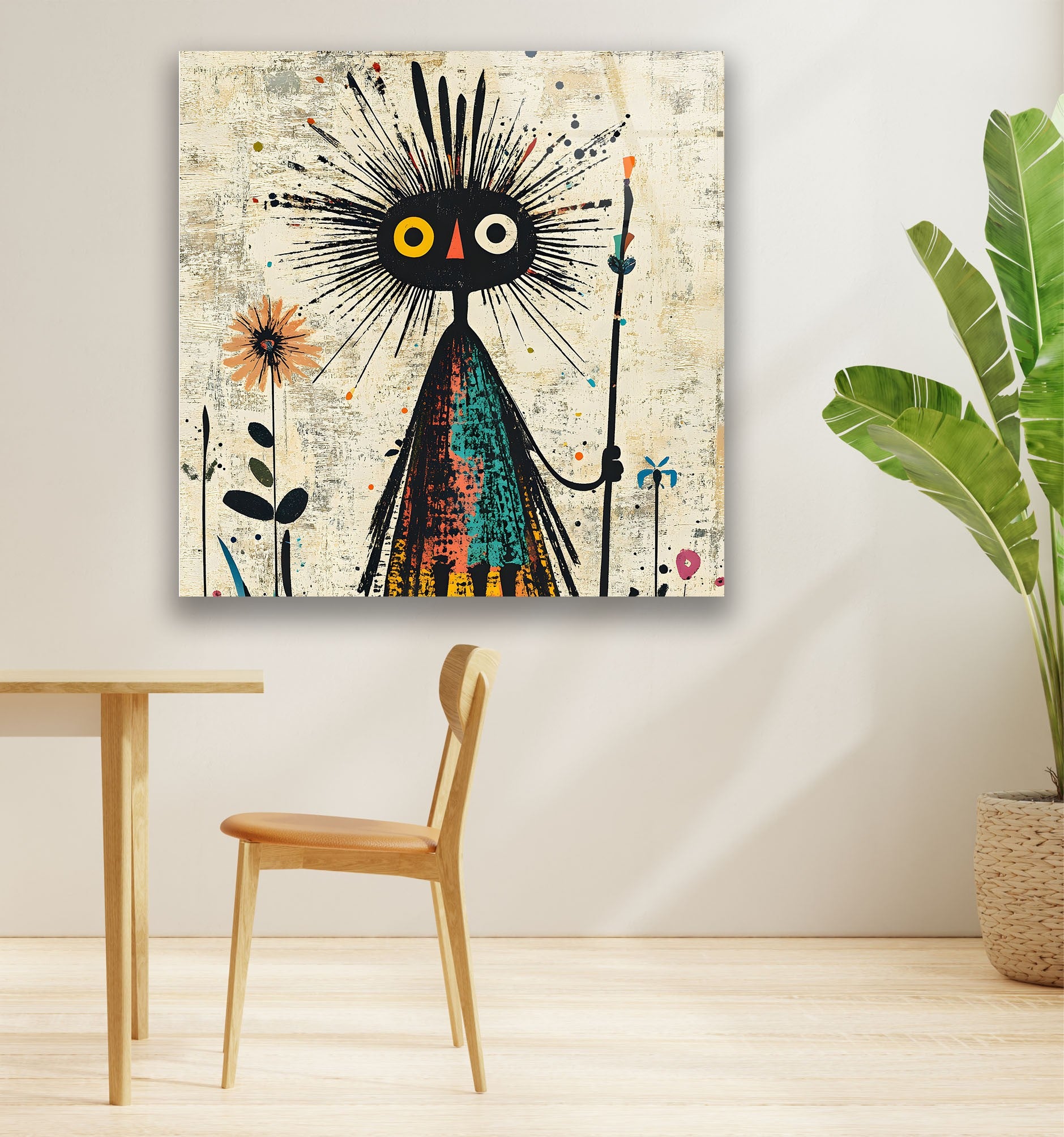 Hand-Painted African Tribal Figure Glass Wall Art - Unique Home Decor for Living Room, Bedroom & Office