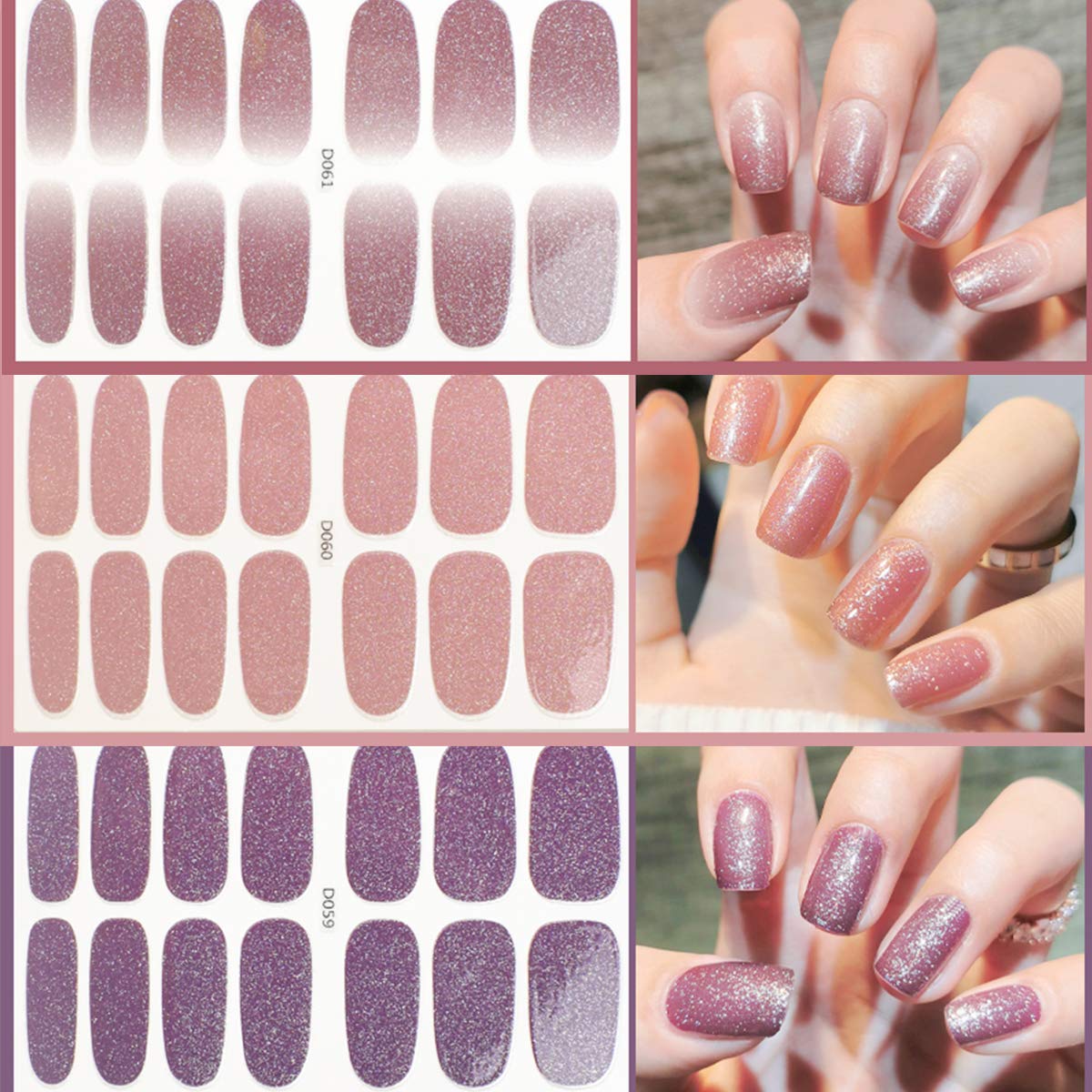 8 Sheets Pink Glitter Nail Wraps - Self-Adhesive Full Nail Strips for Women, Nail Art Polish Stickers, Solid Color Nail Decals - Perfect for Parties, Weddings & Everyday Manicures