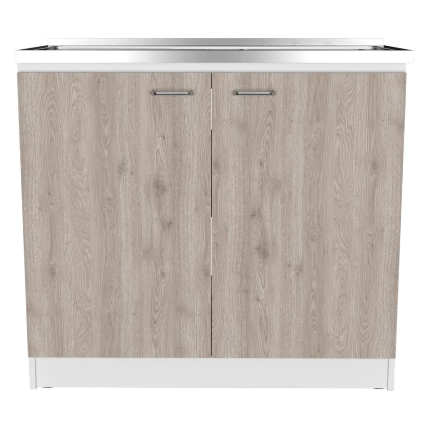 Salento Freestanding Bathroom Sink with Double Door Storage Cabinet - 2 Adjustable Shelves, White/Light Gray Finish - Perfect for Small Bathrooms, Powder Rooms & Laundry Areas
