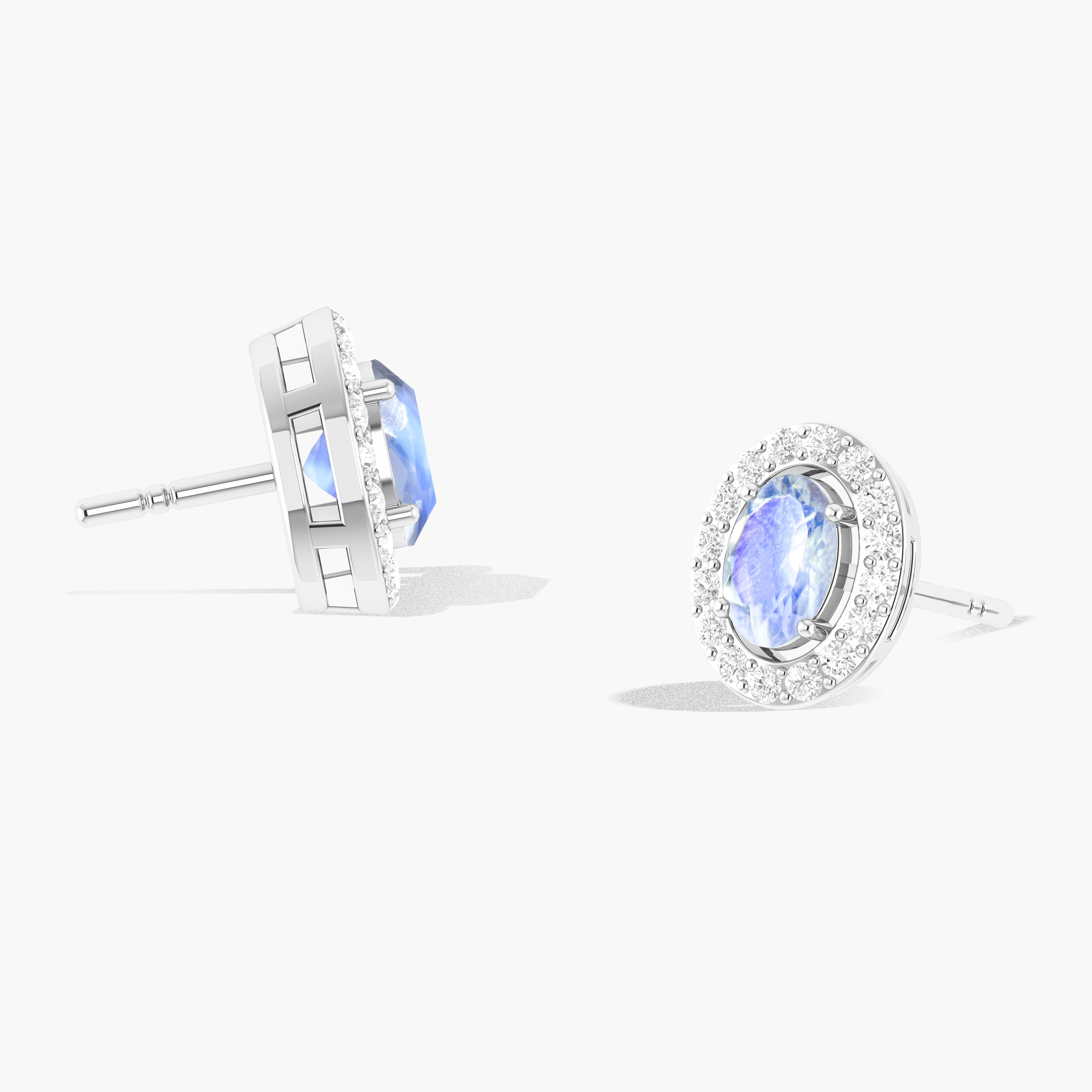 Natural White Rainbow Moonstone Oval Stud Earrings for Women - Elegant Boho Jewelry Gift for Birthday, Wedding & Everyday Wear