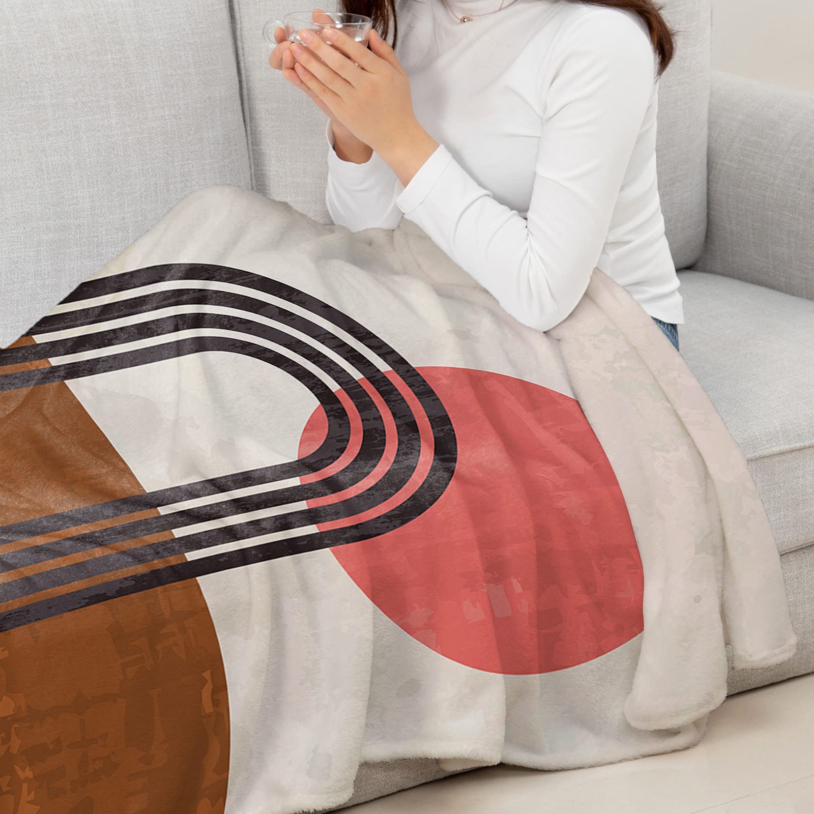 Red Sun Abstract Throw Blanket - Soft Flannel Fleece Microfiber Geometric Mid-Century Design - 40x60 Inch Cozy Blanket for Bed, Sofa, Couch, Chair & Camping - Perfect Gift for Home Decor & Warmth