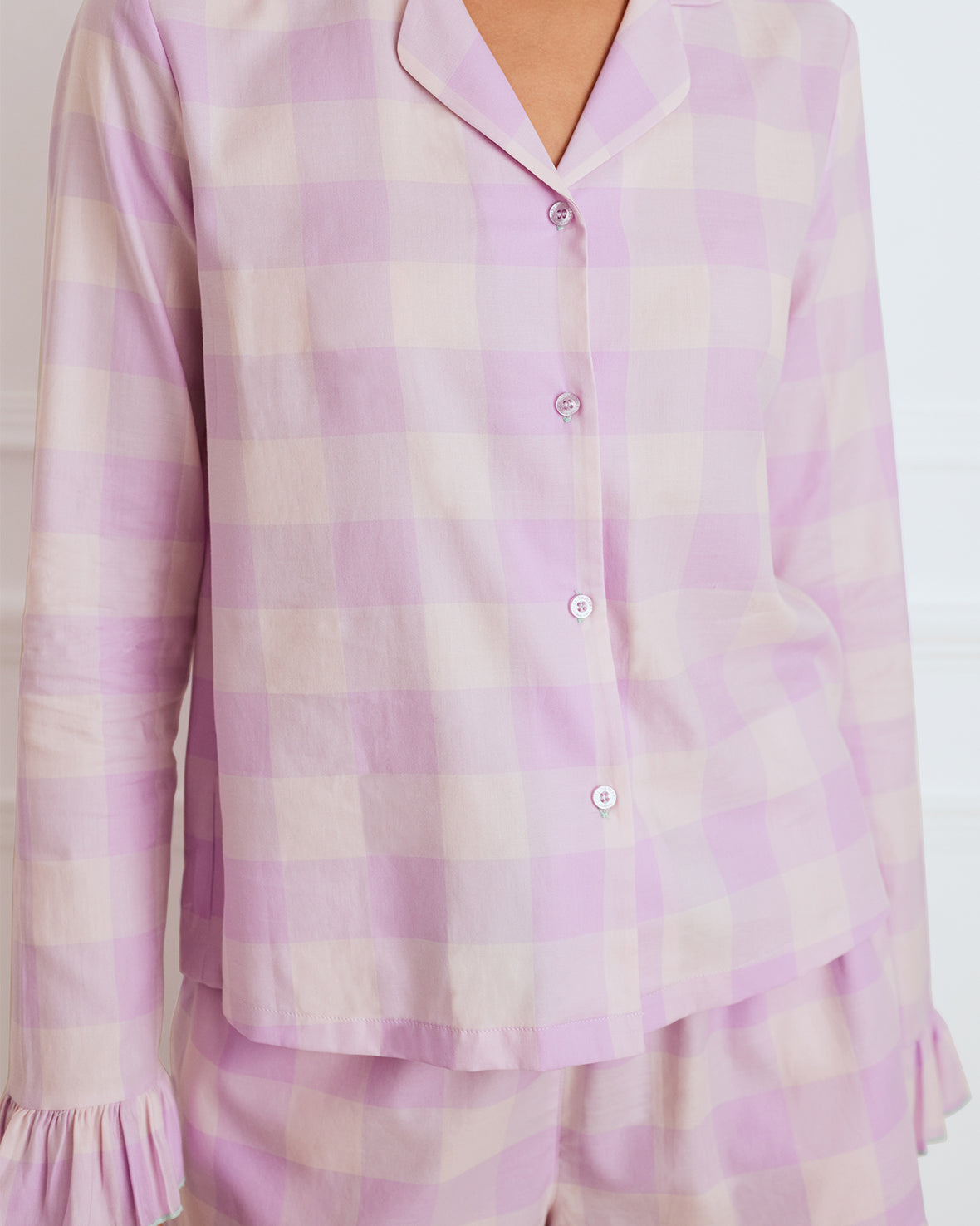 Organic Cotton Gingham Ruffle Short Pajama Set for Women - Soft & Breathable Sleepwear for Summer Nights & Lounge Wear