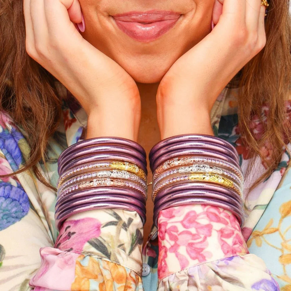 BuDhaGirl All Weather Bangles Set of 6 - Stylish Lila Color Waterproof Bracelets for Yoga, Travel & Everyday Wear