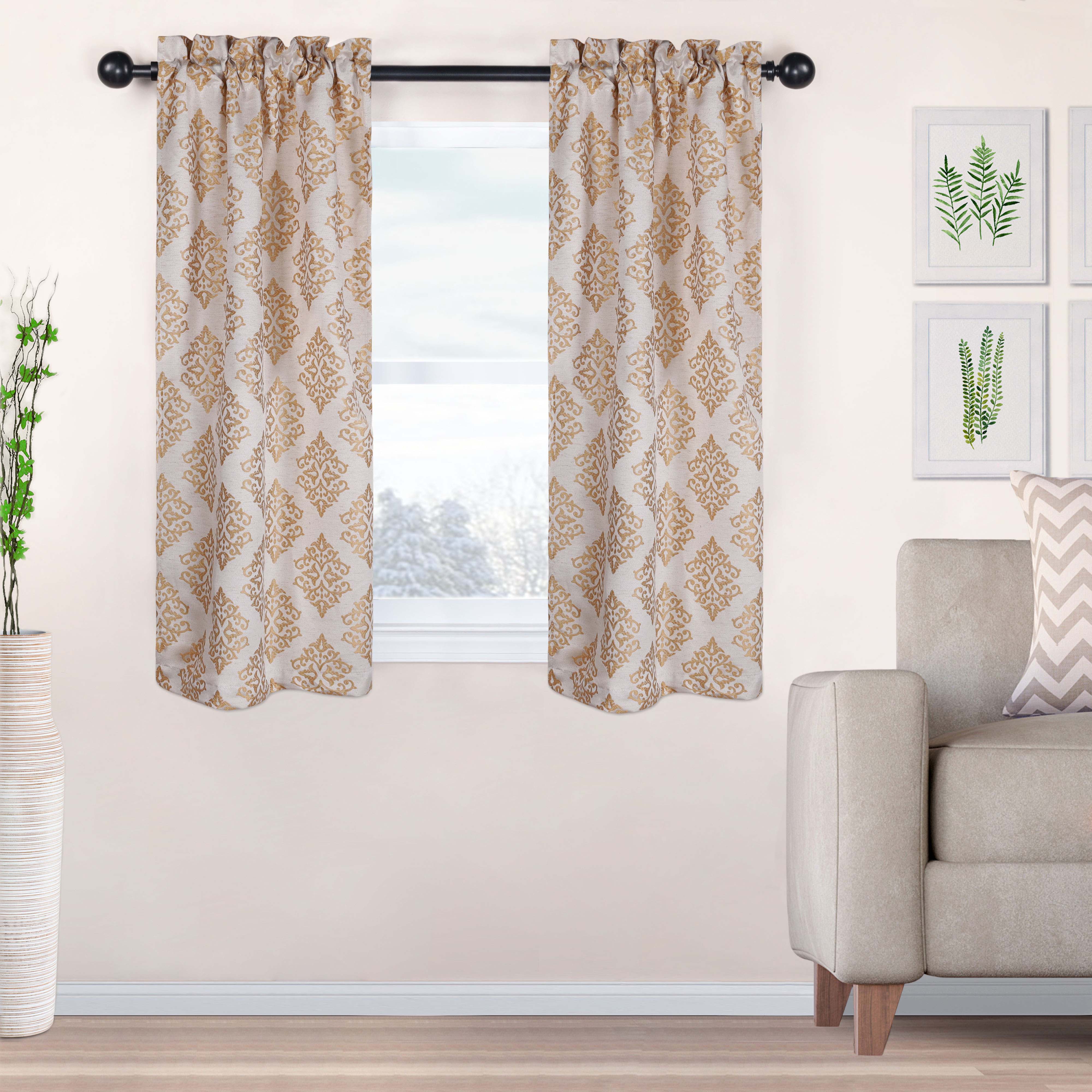Venetian Damask Jacquard Curtain Panels Set of 2 - Luxury Window Treatments for Living Room & Bedroom