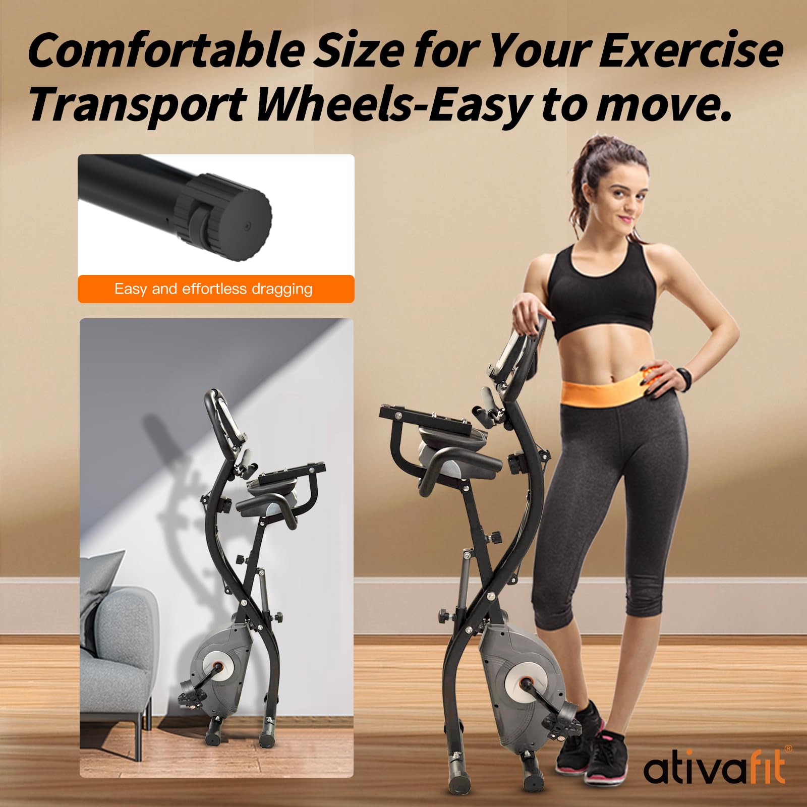 ATIVAFIT Foldable Magnetic Exercise Bike - 3-in-1 Indoor Stationary Bike for Home Gym, Upright & Recumbent Workout (Black) | Perfect for Small Spaces, Cardio Training & Low-Impact Exercise