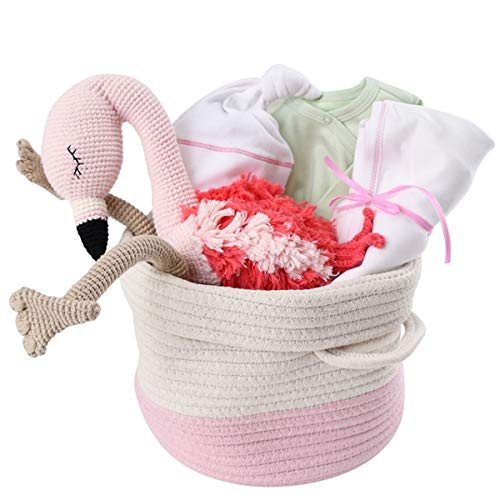 Organic Baby Gift Basket - Handmade Knit Flamingo Toy, 100% Cotton Baby Blanket & Cute Outfit Set (3-6 Months) | Newborn Shower Present & First Birthday Gift