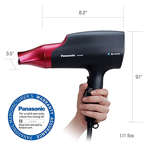 Panasonic EH-NA65-K Nanoe Hair Dryer 1875W - Professional Blow Dryer for Smooth & Shiny Hair with 3 Attachments (Quick Dry Nozzle, Diffuser, Concentrator) - Fast Drying for Home, Salon & Travel Use - Black/Pink