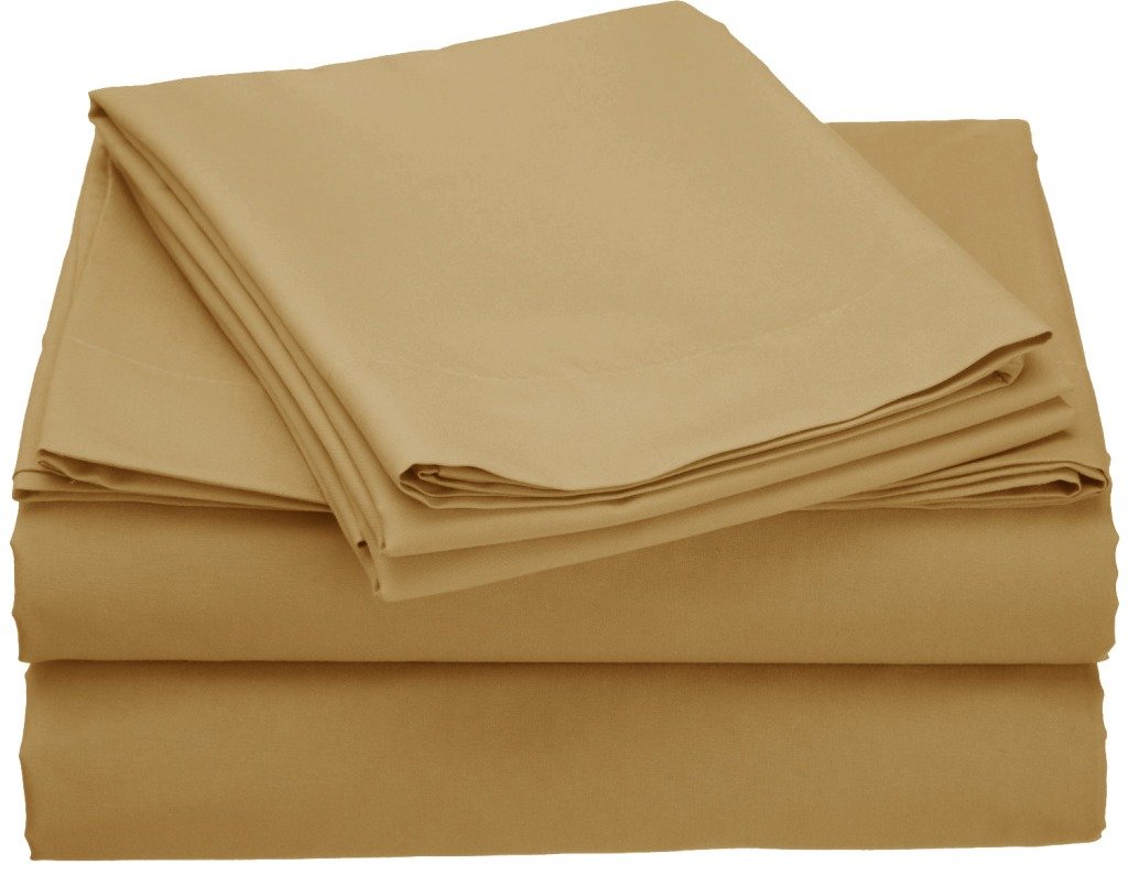 Clara Clark Grand 1200 Thread Count Solid Color Bed Sheet Set - Full Size, Camel Gold - Luxury Soft Bedding for Hotels, Guest Rooms & Home Comfort