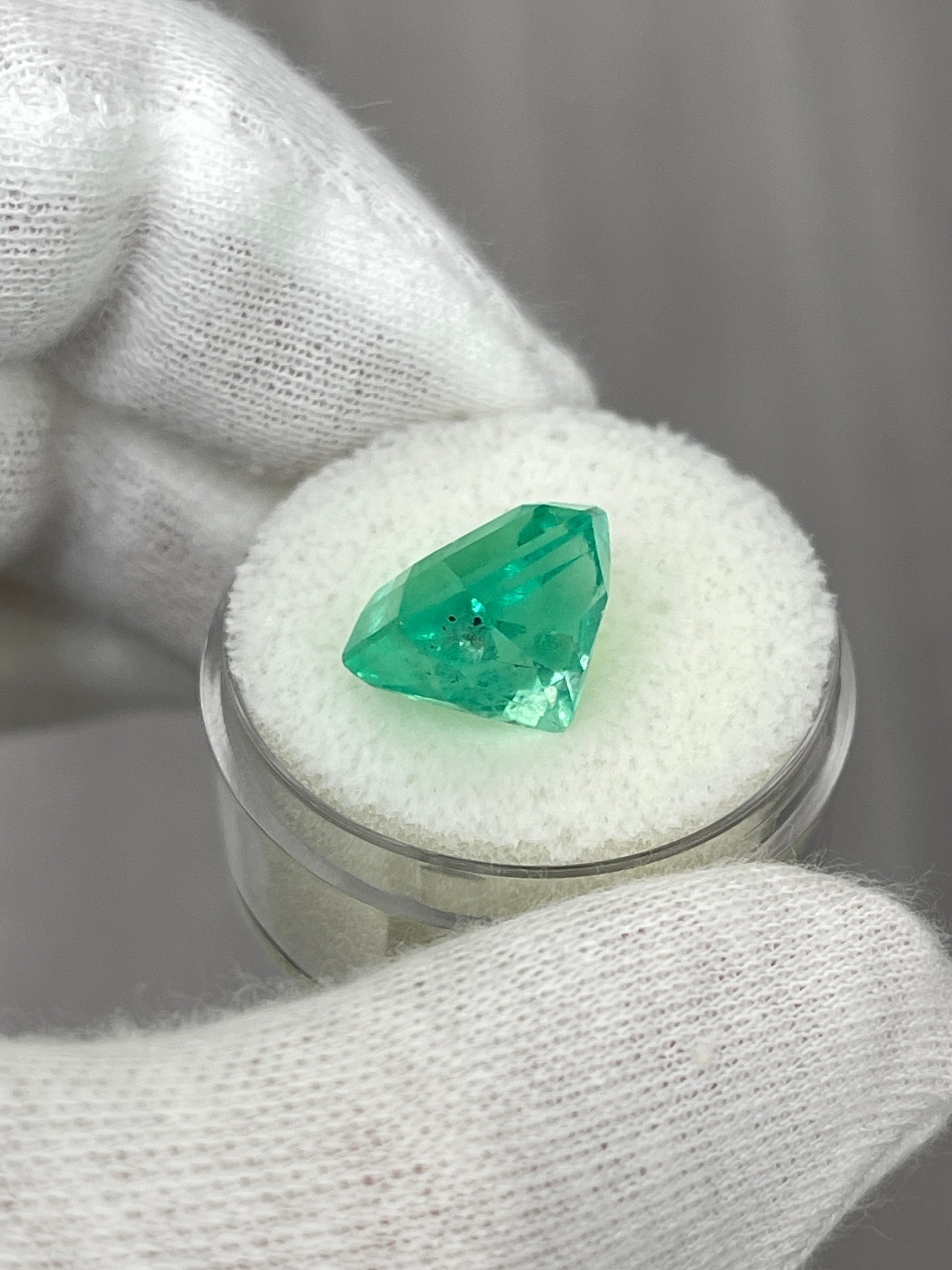 7.76 Carat 12x11mm Yellowish Green Natural Loose Colombian Emerald Asscher Cut Gemstone for Jewelry Making, Engagement Rings & Collector's Items