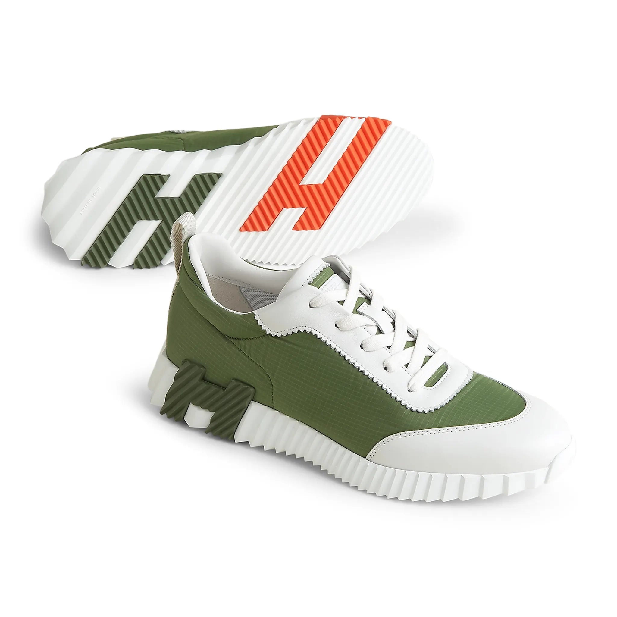 Hermès Paris Ripstop Bouncing Sneakers - Matcha White & White Luxury Athletic Shoes for Men | Comfortable Running, Gym Workout & Casual Streetwear Fashion