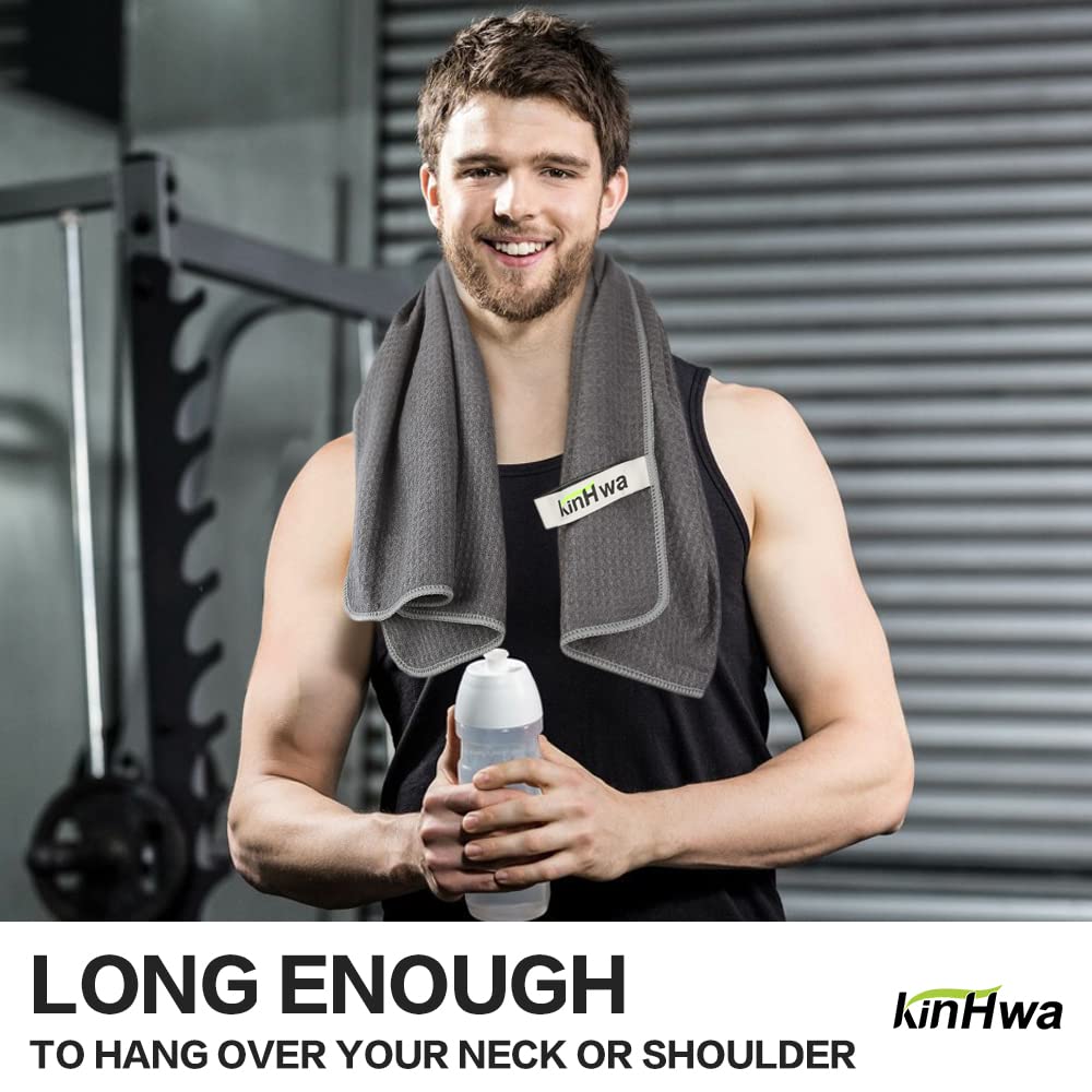 KinHwa Premium Microfiber Gym Towels - Ultra Absorbent & Quick Dry Workout Towels for Yoga, Fitness, Running & Cycling | Sweat Wicking Sports Towel for Gym, Treadmill & Indoor Bike Workouts