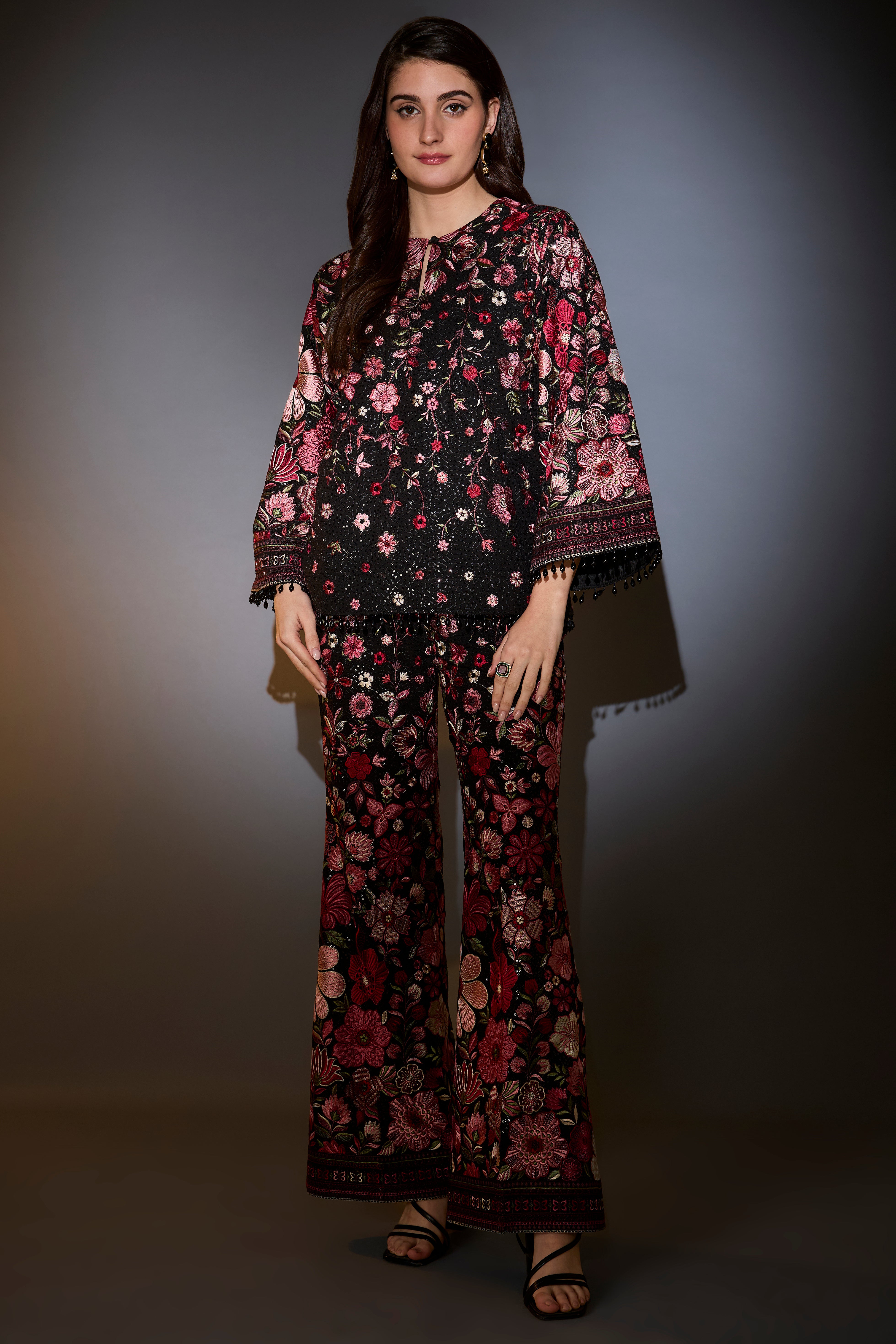 Floral Print Tunic Set with Boot Cut Pants - Women's Multi-Colored Boho Outfit for Casual Wear, Office & Summer Vacation