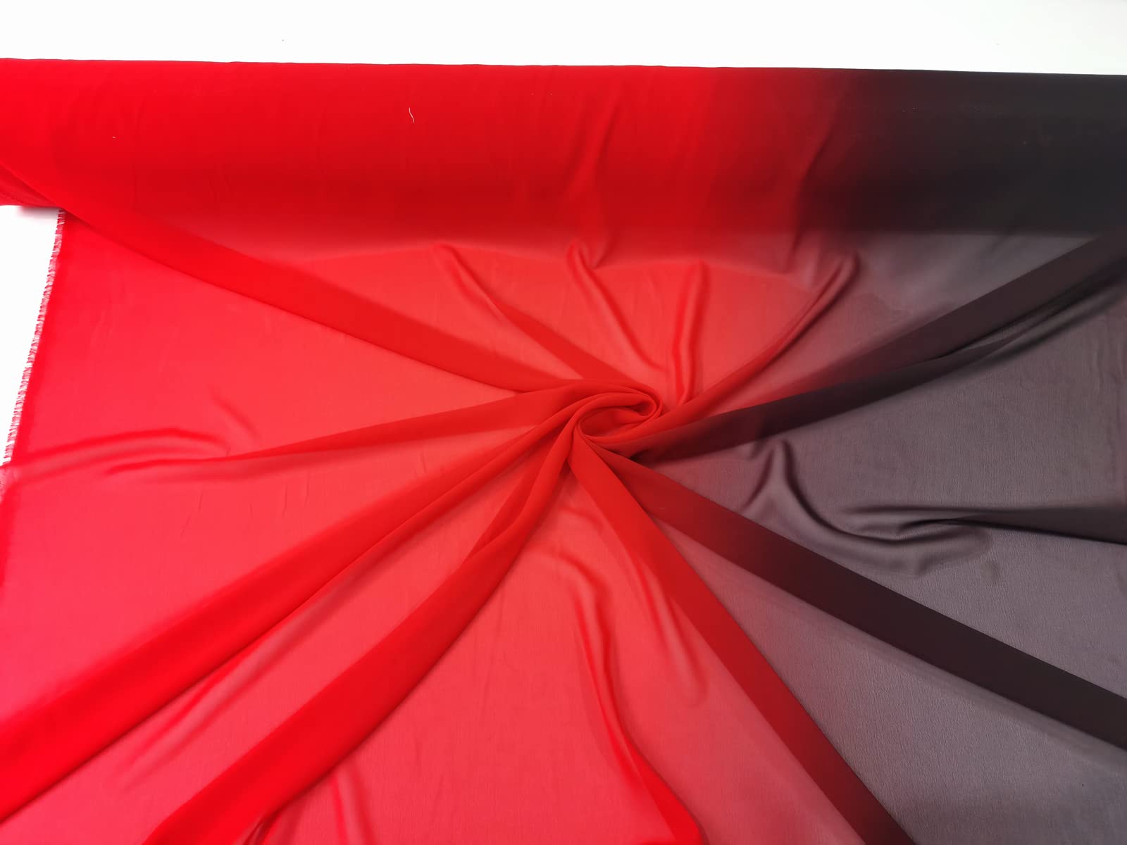 100D Black & Red Ombre Chiffon Fabric - Premium 2-Tone Shading Material for Dresses, Skirts, Scarves & Dance Costumes - DIY Sewing & Fashion Design - Perfect for Evening Gowns, Flowy Skirts & Elegant Scarves