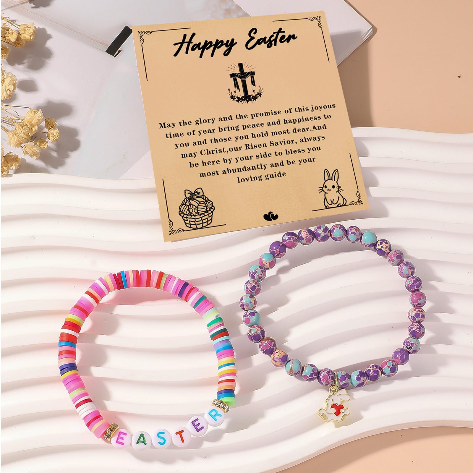 Easter Bunny Beaded Bracelet Set for Teen Girls & Women - Spring Jewelry Gifts - Easter Basket Stuffers & Party Favors - Perfect for Easter Celebrations, Gift Giving & Everyday Wear