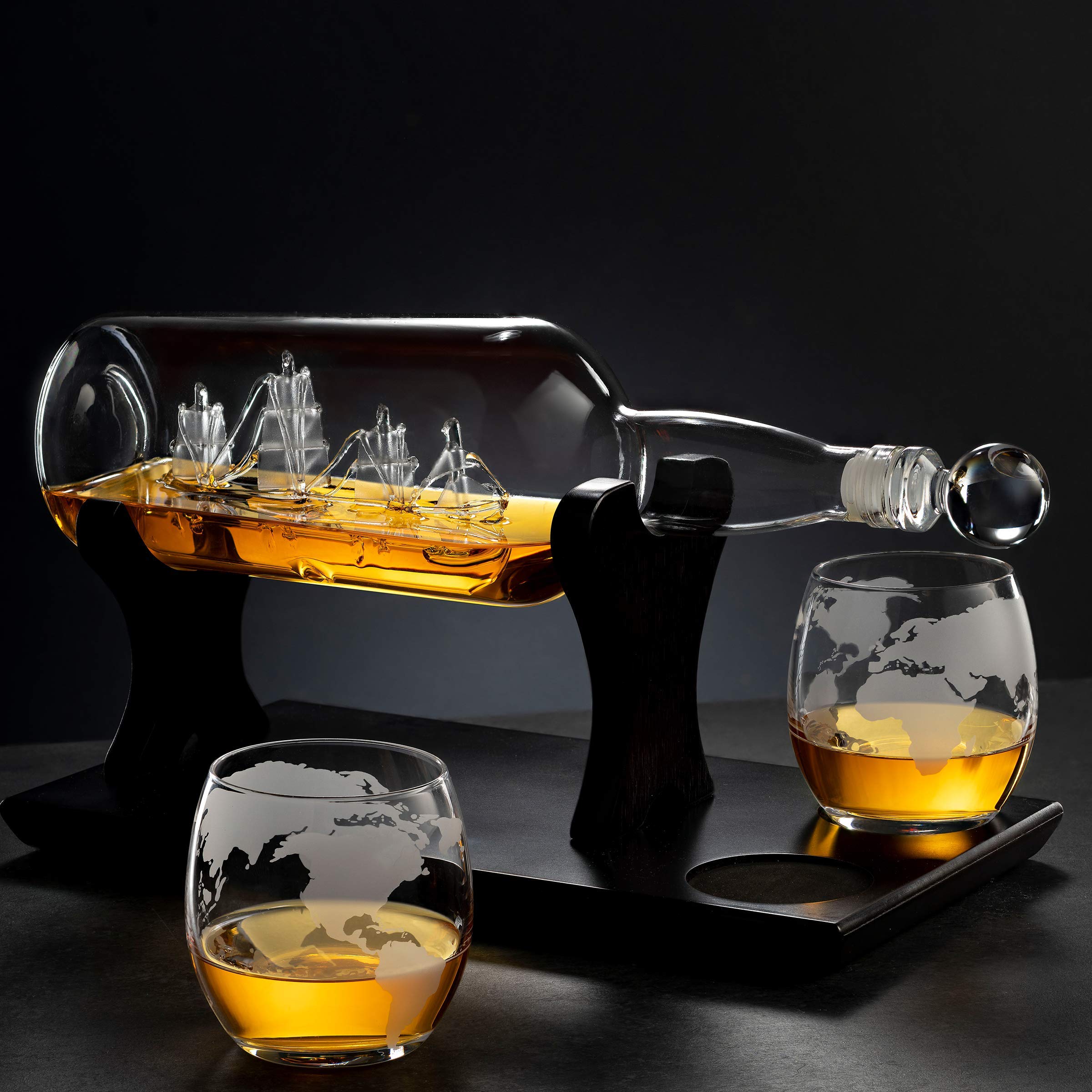 Godinger Whiskey Decanter Set with 2 Glasses - Elegant Ship in a Bottle Design for Scotch, Bourbon & Liquor - Perfect Bar Accessories & Unique Gift for Men (Home Bar, Dinner Parties, Anniversary Present)