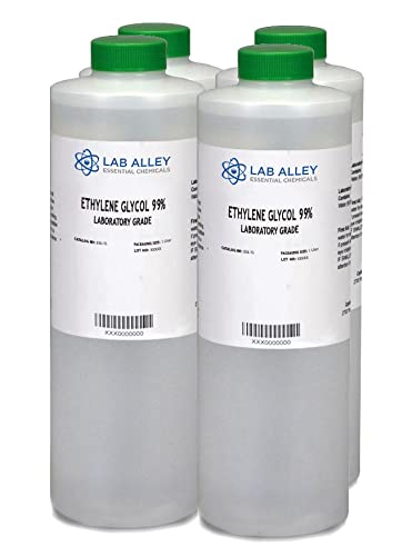 High Purity Ethylene Glycol (4 x 1L Bottles) - Lab Grade Chemical for Antifreeze, Coolant & Scientific Research | Ideal for Automotive, HVAC Systems & Laboratory Experiments