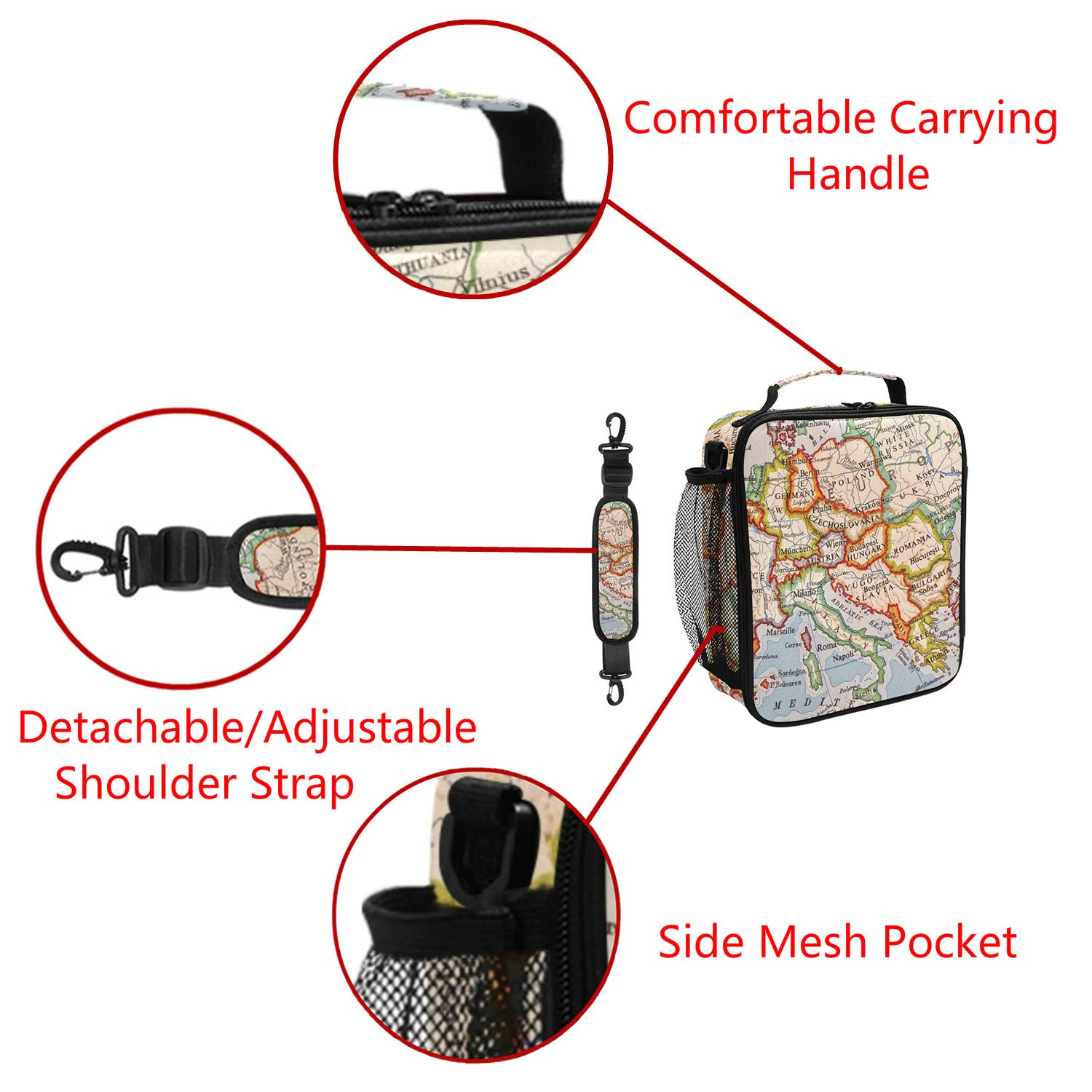 ZZXXB Insulated Cat Banana Polka Dot Lunch Bag - Reusable Thermal Cooler Tote for Kids, Students & Adults - Perfect for School, Work, Picnics & Outdoor Travel