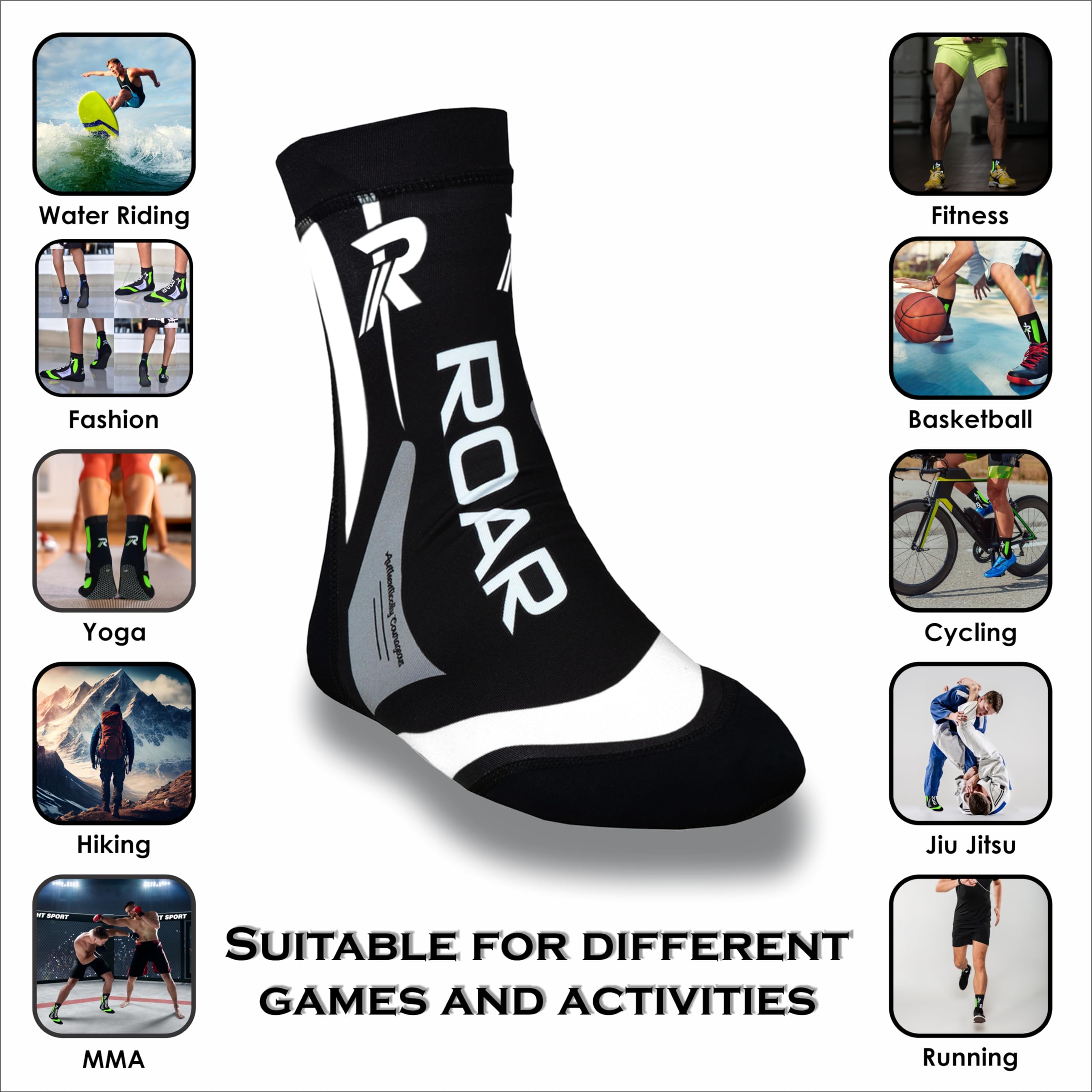Roar Neoprene Socks for MMA, Boxing & Gym Training - 2MM Thermo Ankle Brace Support Socks for Men | Perfect for Combat Sports, Weightlifting & Injury Prevention