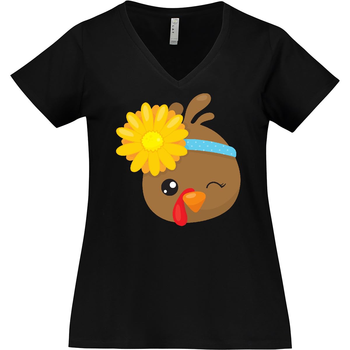 Inktastic Cute Turkey & Brown Turkey Women's Plus Size V-Neck T-Shirt - Comfortable Thanksgiving Outfit for Family Gatherings & Holiday Parties