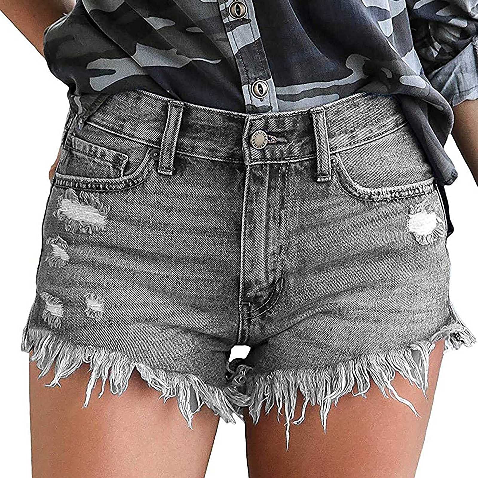 FIRERO Women's Distressed Cut Off Denim Shorts - Frayed Ripped Mid Rise Stretchy Jean Shorts | Comfortable Casual Wear for Summer, Beach, Music Festivals & Street Style
