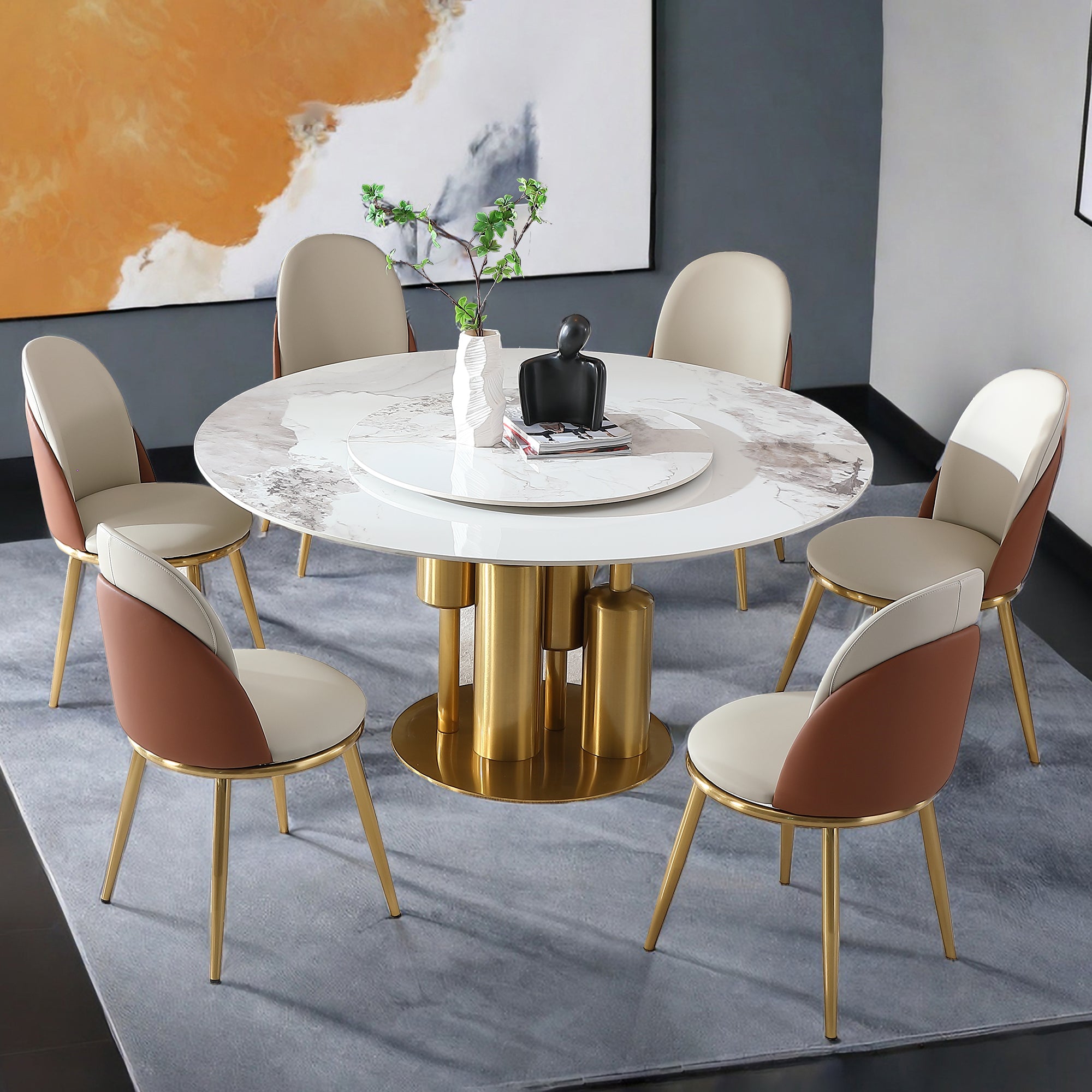 Modern PU Leather Dining Chairs Set of 2 with Gold Metal Legs - Beige Kitchen & Dining Room Furniture for Home, Restaurant, and Office Use