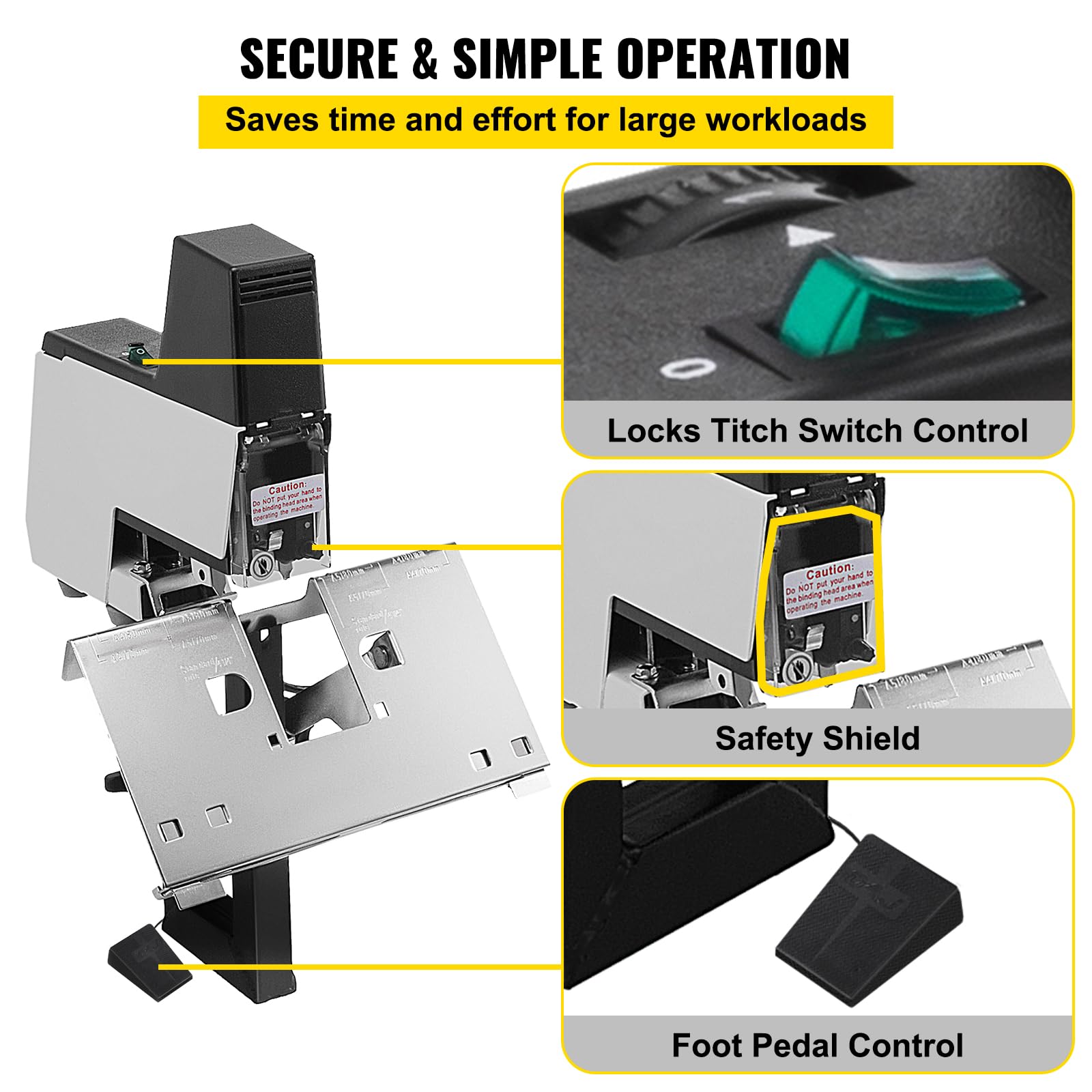 VEVOR Electric Stapler Rapid 106 Automatic Saddle Book Binder - Heavy Duty Flat & Book Binding Machine for 2-50 Sheets (110V, Black) - Perfect for Office, School, and Home Document Binding