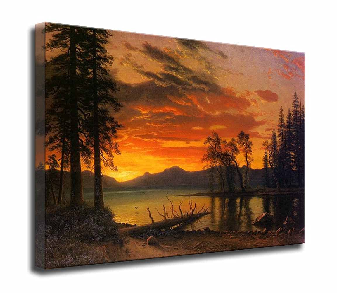 Albert Bierstadt Sunset Over the River Framed Canvas Wall Art - 26x36 Inch Ready to Hang Painting for Living Room & Bedroom Decor - Perfect for Home, Office, or Gift Giving