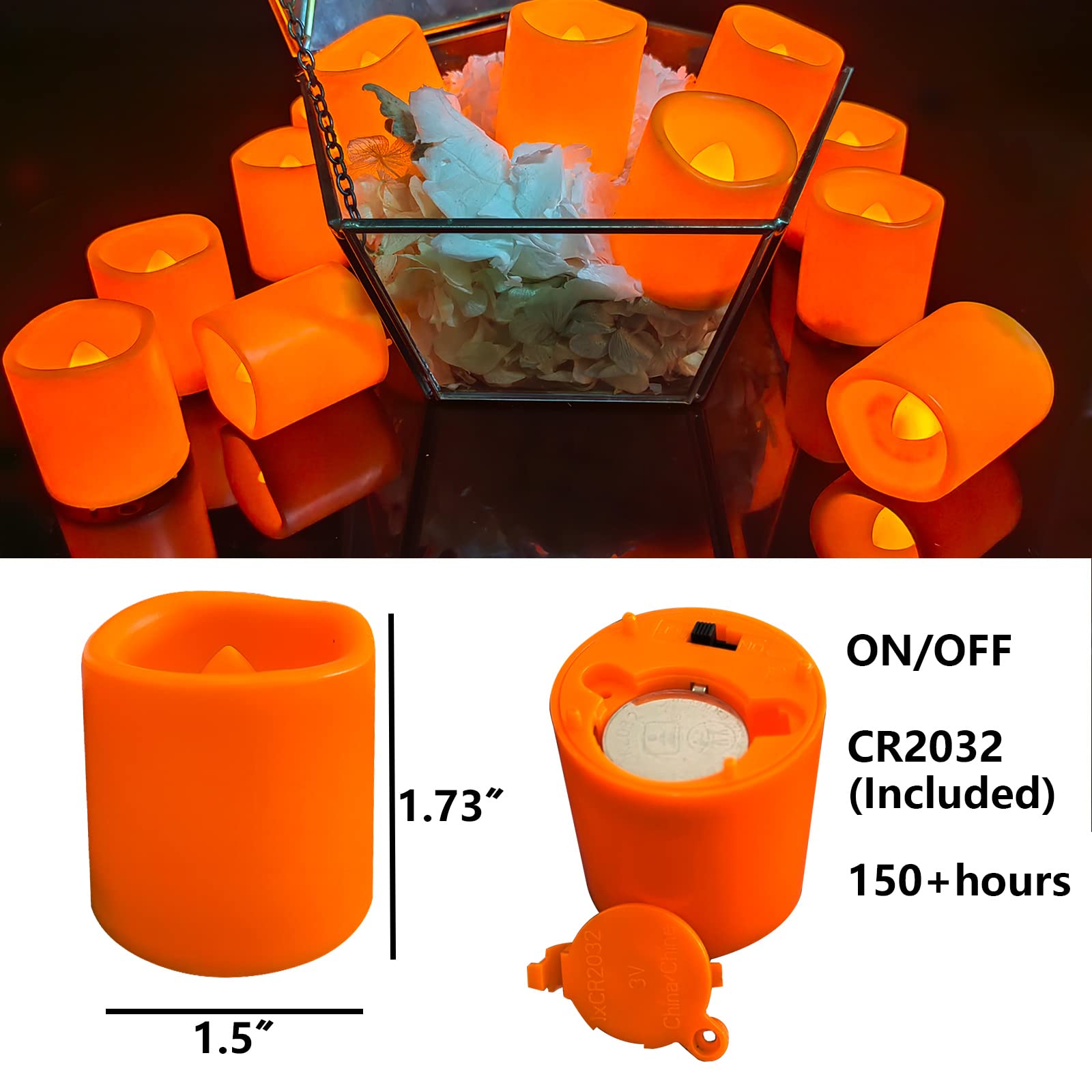 24 Pack Flameless LED Votive Candles - Battery Operated Flickering Tea Lights in Warm Orange Glow - Perfect for Halloween, Weddings, Christmas, Valentine's Day & Home Decor - Safe for Indoor/Outdoor Party, Table Centerpiece & Garden Decoration