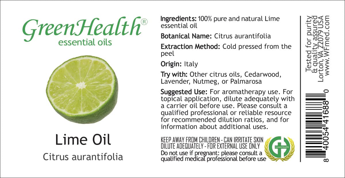 100% Pure Lime Essential Oil - 1/2 fl oz (15ml) Glass Bottle - Natural Aromatherapy Oil for Diffusers, Massage & DIY Skincare - GreenHealth Brand