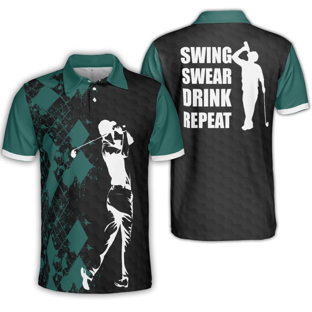 Polomore Argyle Golf Shirt for Men - Funny & Crazy Golf Polo - Breathable Performance Golf Shirts - Perfect for Golf Outings, Casual Wear & Club Events