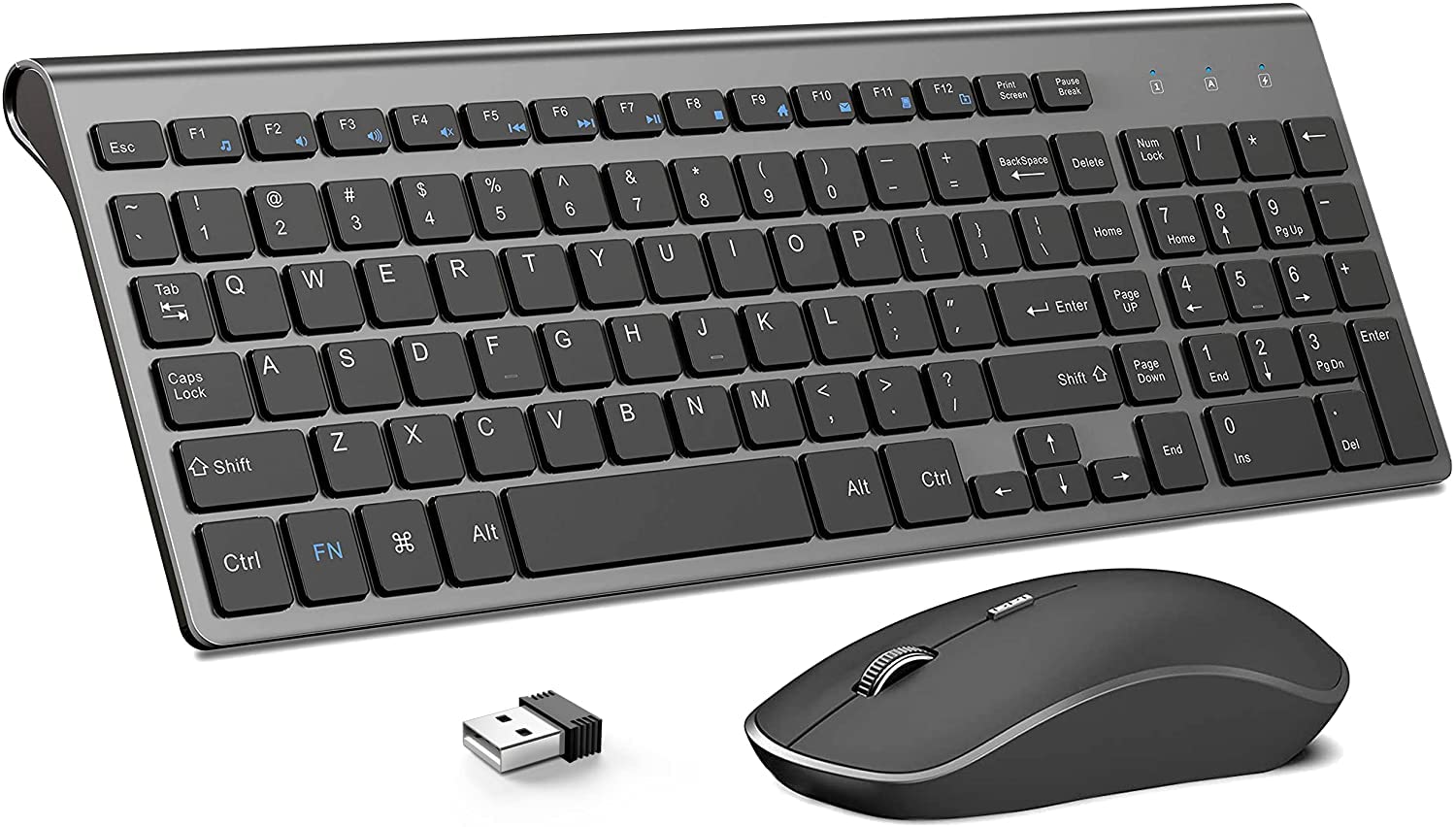 JOYACCESS 2.4G Wireless Keyboard and Mouse Combo - Ergonomic Slim Design for Windows PC, Laptop & Tablet (Black Grey) - Perfect for Office Work, Gaming & Home Computing