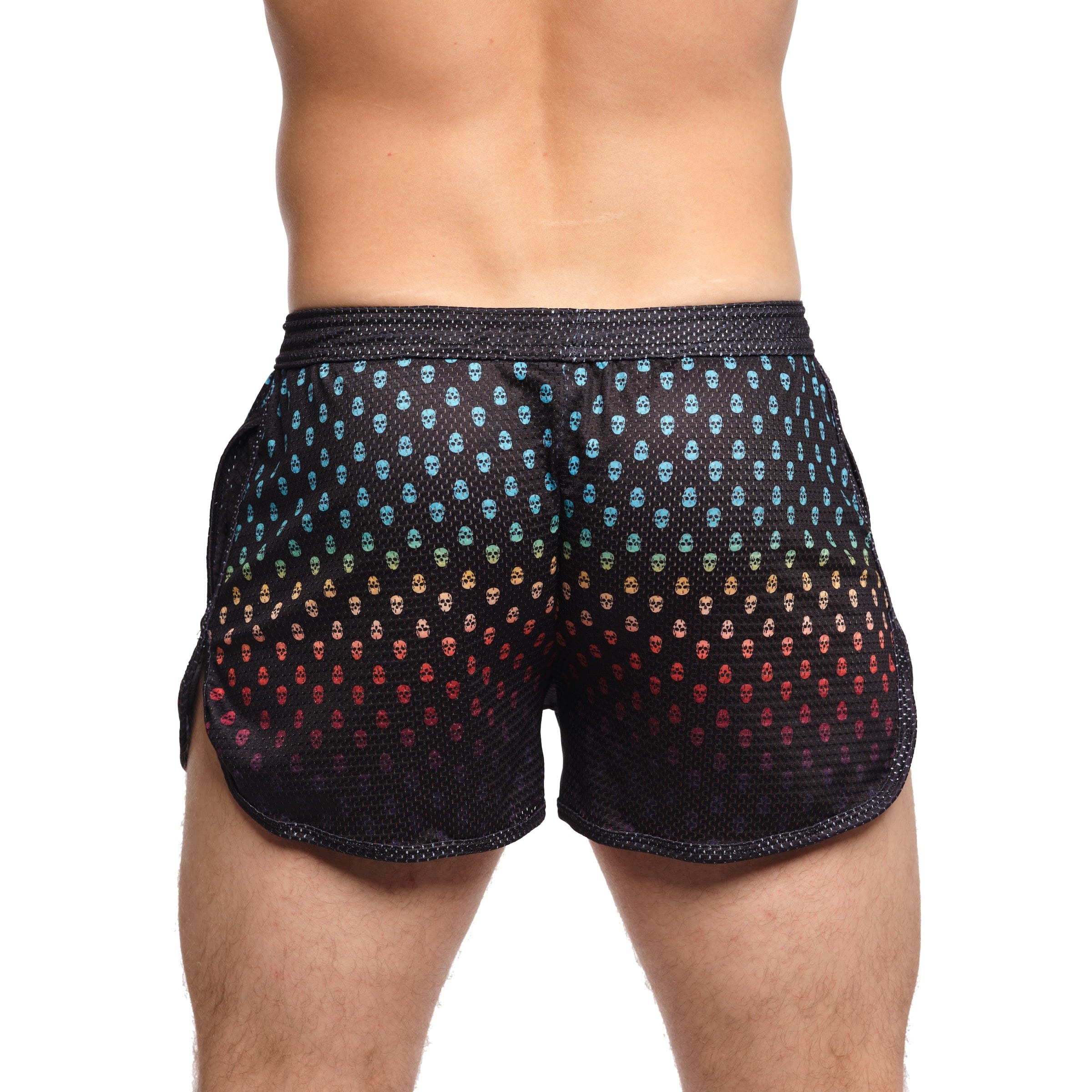 Gothic Ombre Skull Mesh Shorts - Trendy Black & Red Gradient Design for Women | Perfect for Halloween Costumes, Rave Outfits & Streetwear Fashion