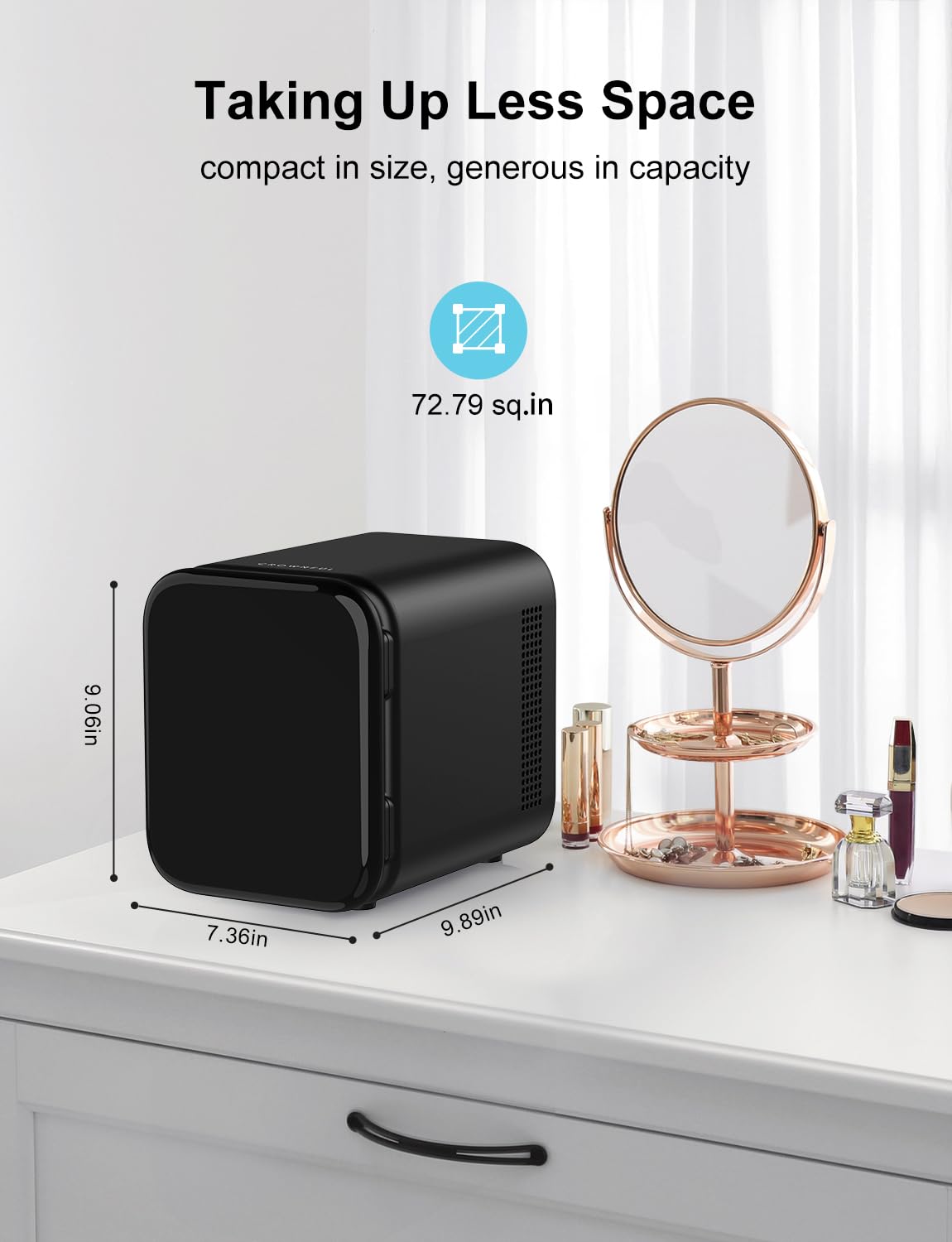 CROWNFUL 4L/6 Can Mini Fridge - Portable Skincare Cooler & Warmer with AC/12V DC Power for Bedroom, Car, Dorm & Office - Compact Personal Refrigerator for Food, Drinks & Beauty Products - ETL Certified Black