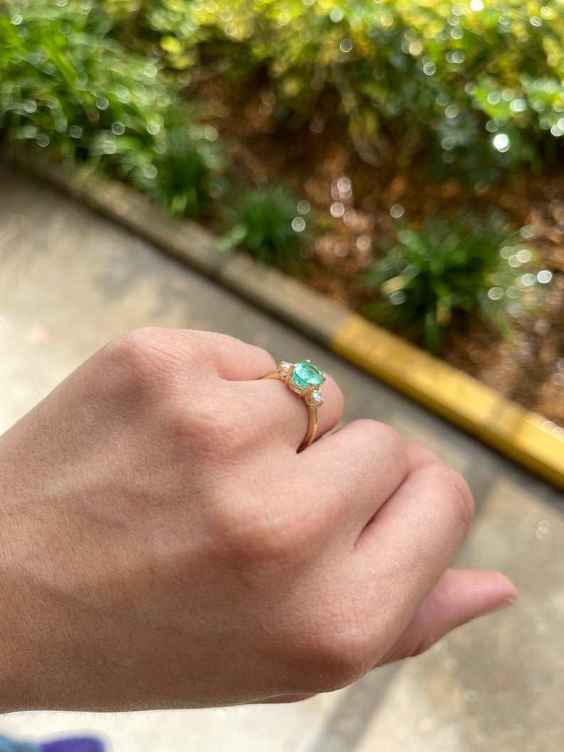 2.55tcw Three Stone Oval Emerald & Diamond Ring in 14K Gold - Elegant Jewelry for Engagement, Wedding & Anniversary Gifts