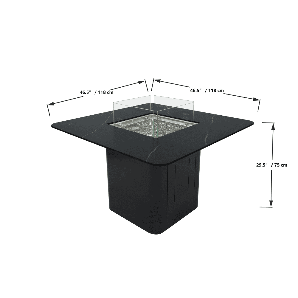 Brugge Marble Porcelain Outdoor Dining Table with Fire Pit - Weatherproof Patio Furniture for Backyard, Garden, Poolside Dining & Entertaining