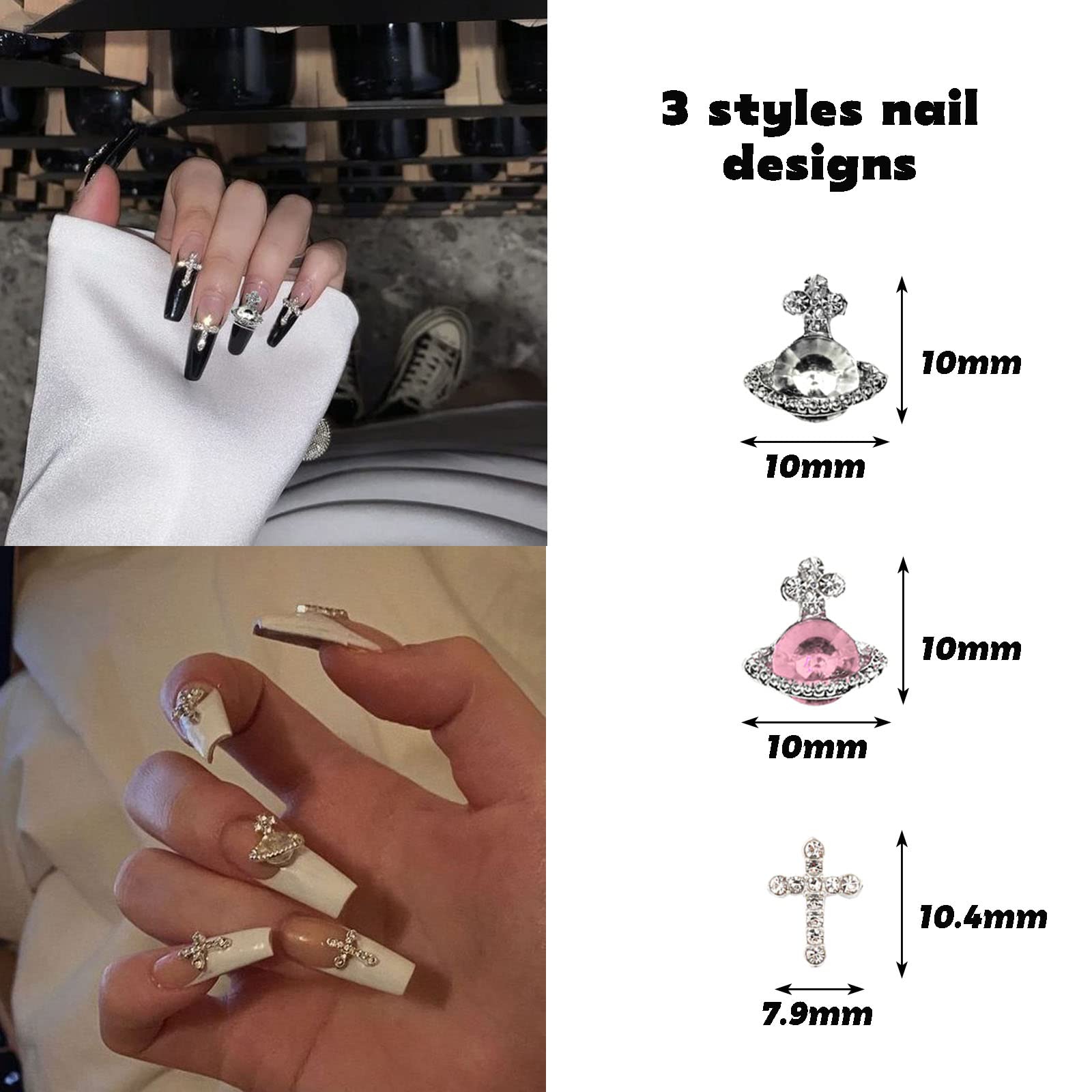 25 PCS 3D Planet Nail Art Charms with Rhinestones - White & Pink Saturn Design Shiny Nail Gems, Acrylic Nail Jewelry for Women - Perfect for Nail Salon, DIY Manicure, Party Nail Decorations