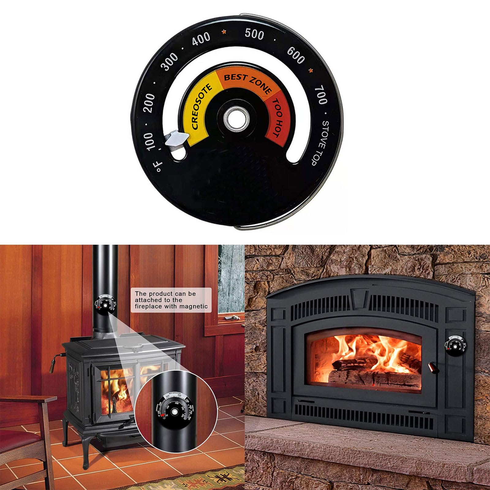 Magnetic Stove Thermometer - High Accuracy Wood Stove Pipe Thermometer Gauge for Fireplace, Chimney, Oven & Wood Burning Stoves - Monitor Temperature for Safety & Efficiency in Camping, Heating & Cooking