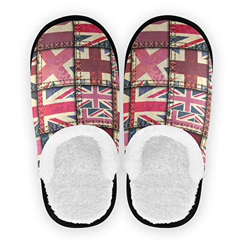 ALAZA Watercolor Union Jack House Slippers - Non-Slip Cotton Slippers for Men & Women - Comfortable Home, Hotel, Spa, Bedroom & Travel Slippers - Perfect Gift for UK Lovers