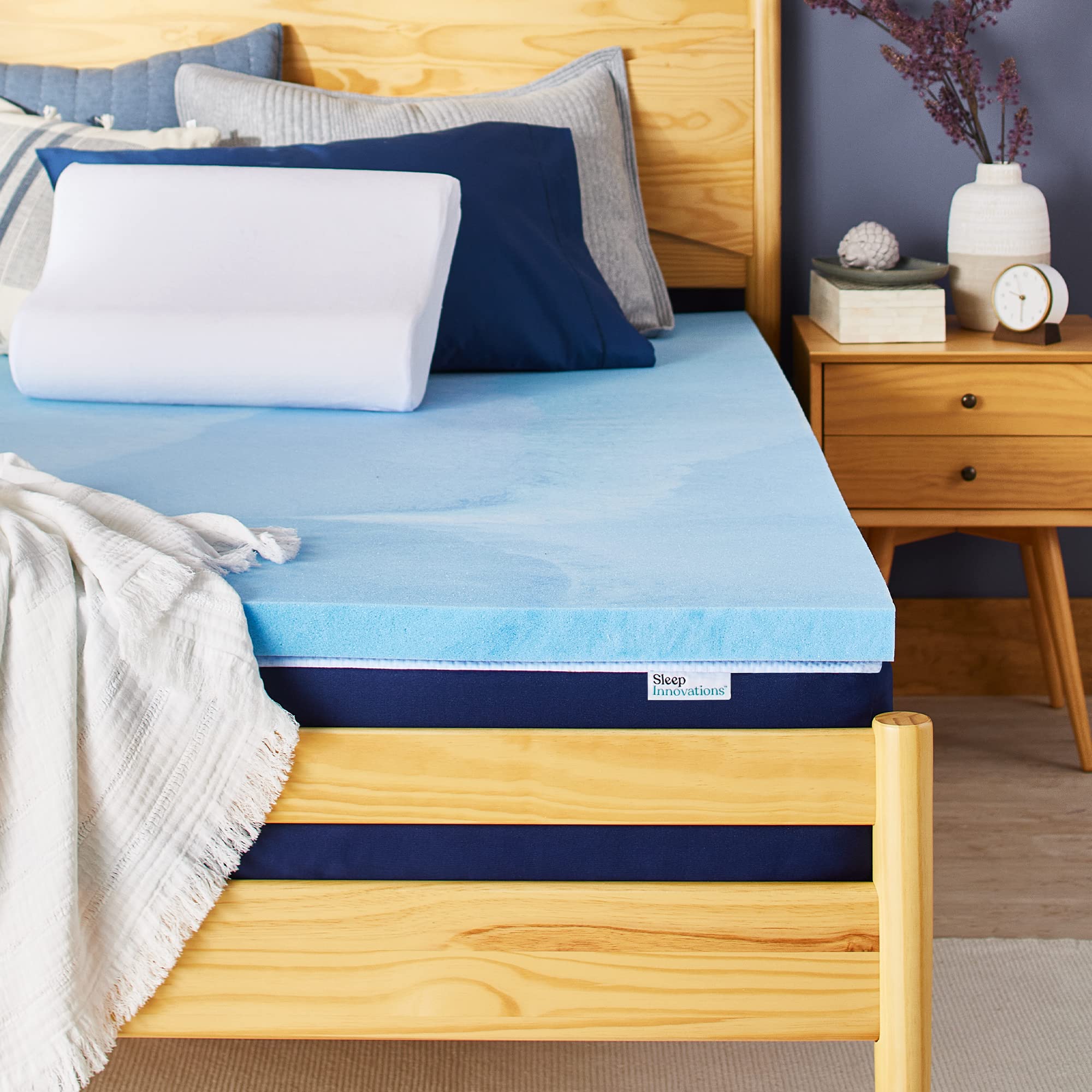 Sleep Innovations 2 Inch Cooling Gel Memory Foam Mattress Topper - California King Size, Medium Support & Temperature Regulation for Hot Sleepers | Perfect for Bedroom Comfort, Guest Rooms & Dorm Essentials
