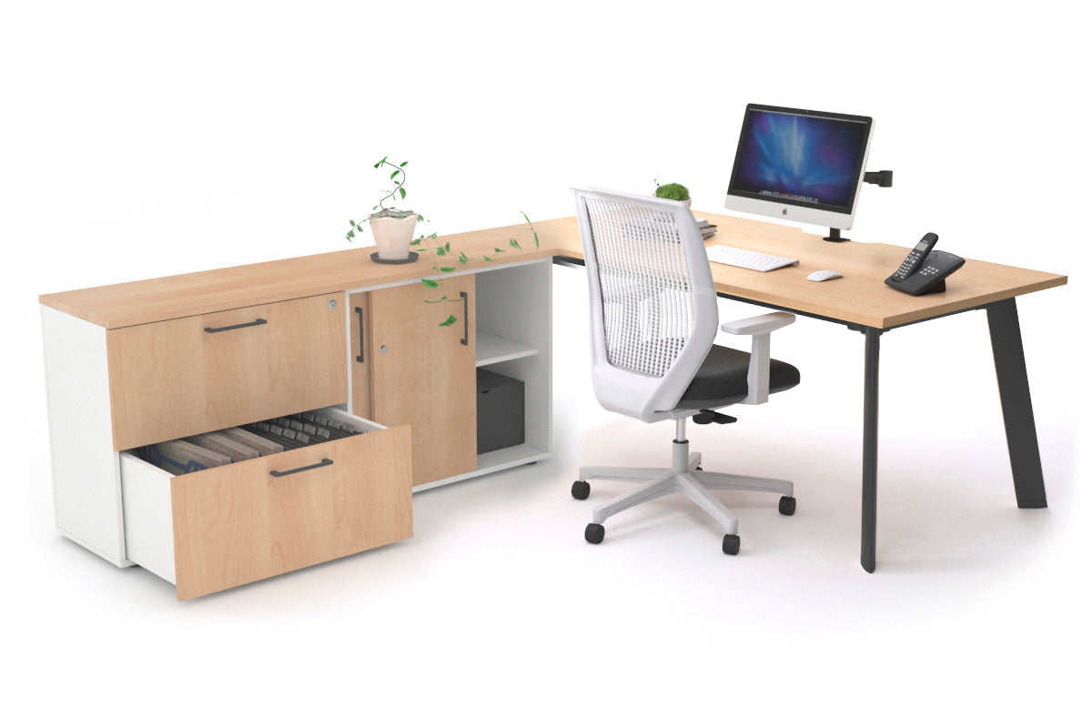 Switch Executive Setting With Uniform Spine Black Frame [1600L x 800W with Cable Scallop] - Premium Office Desk for Modern Workspaces