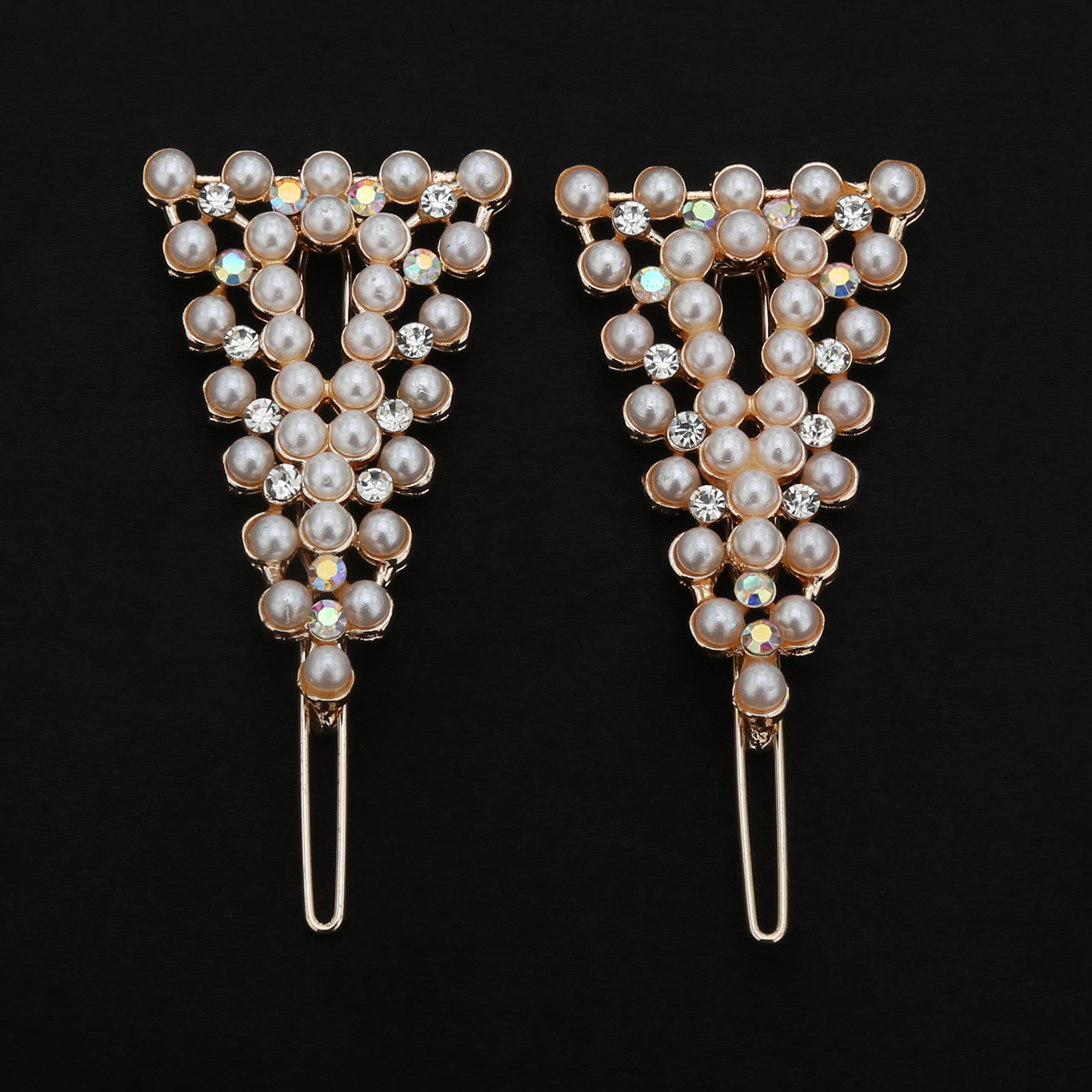 HOC® Pearl Rhinestone Hair Clips for Women - Elegant Gold Hair Pins & Barrettes for Wedding, Anniversary, Prom, Party - Pack of 2 (Ideal for Bridal Accessories, Special Occasions & Everyday Glam)